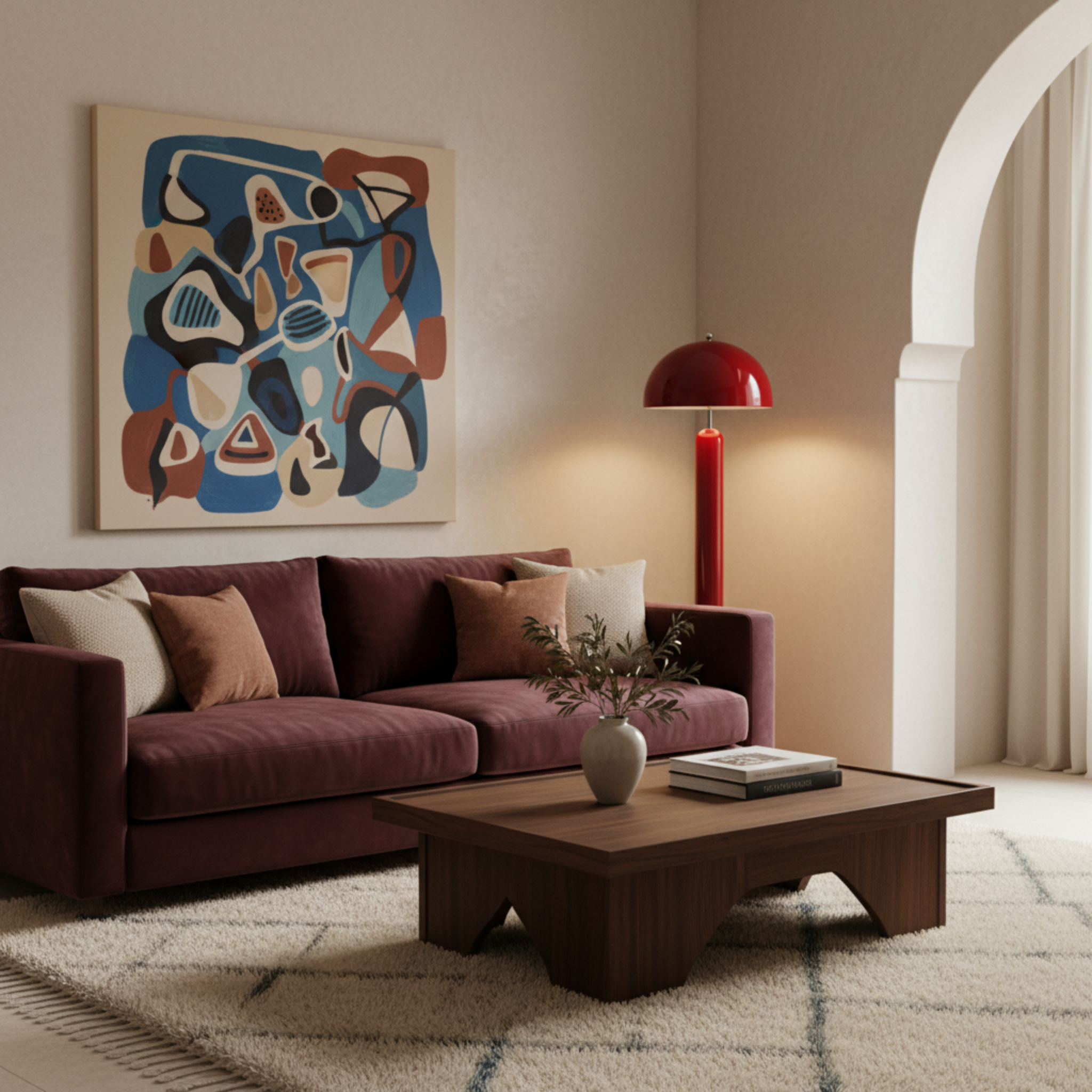 Lampadaire Design Rouge Carmin – Pièce Unique Fait Main Tunisie