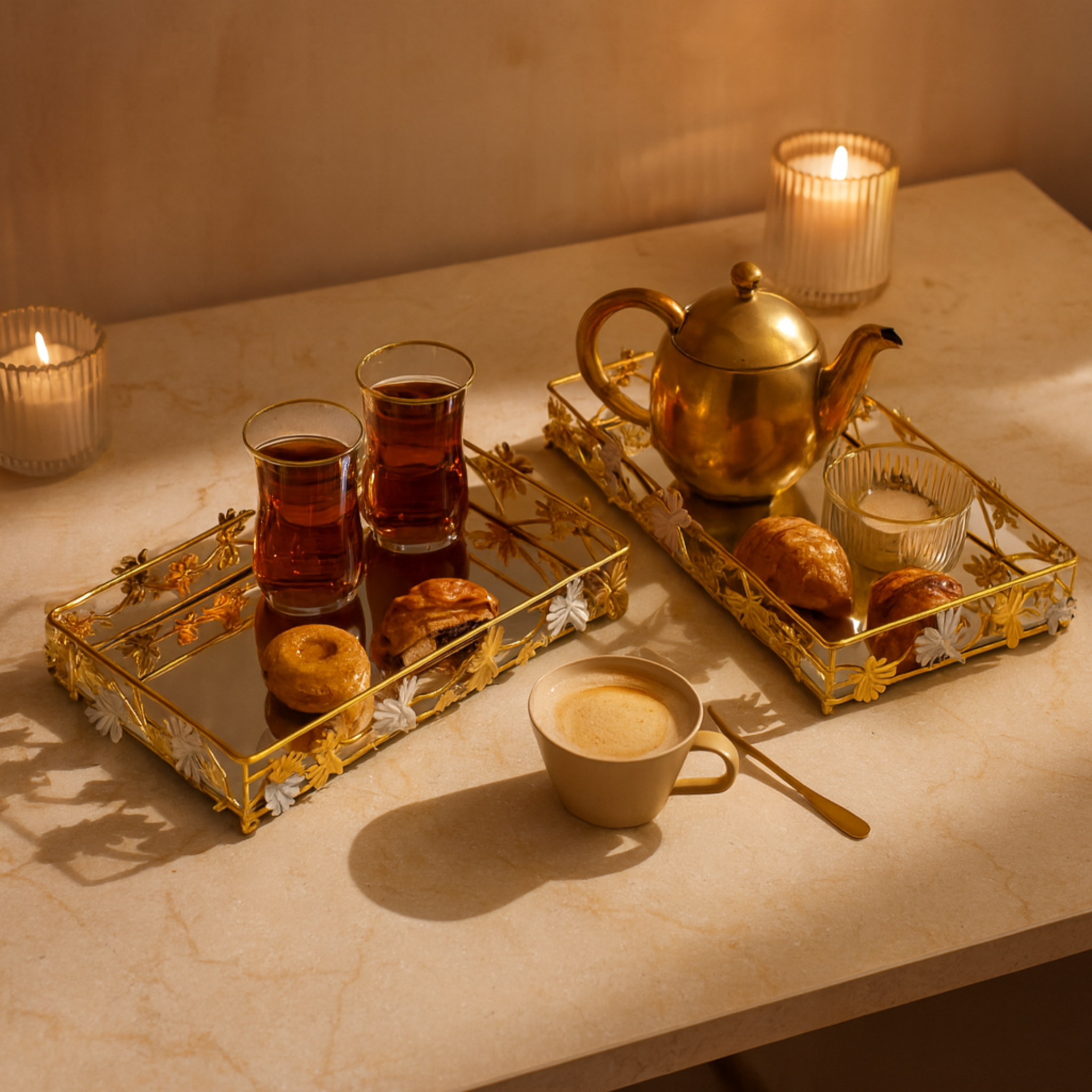 Plateaux de Présentation Dorés avec Miroir | Lot de 2 | Tunisie | Fiolla Home