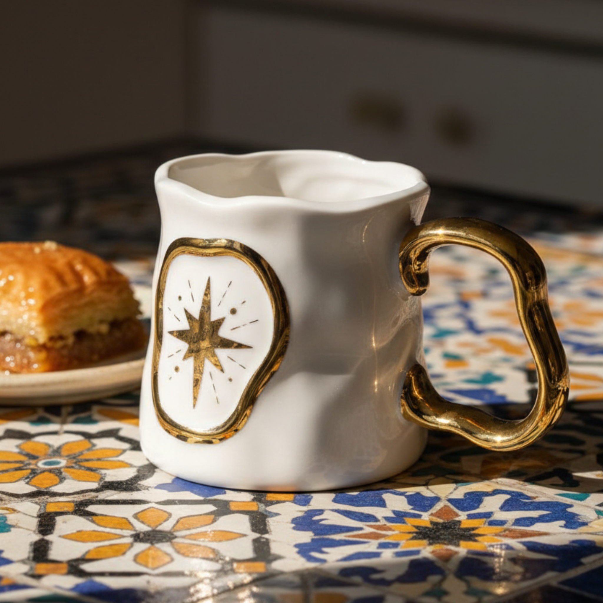 Mug Céramique Blanc Étoile | Anse Dorée | Fiolla Home