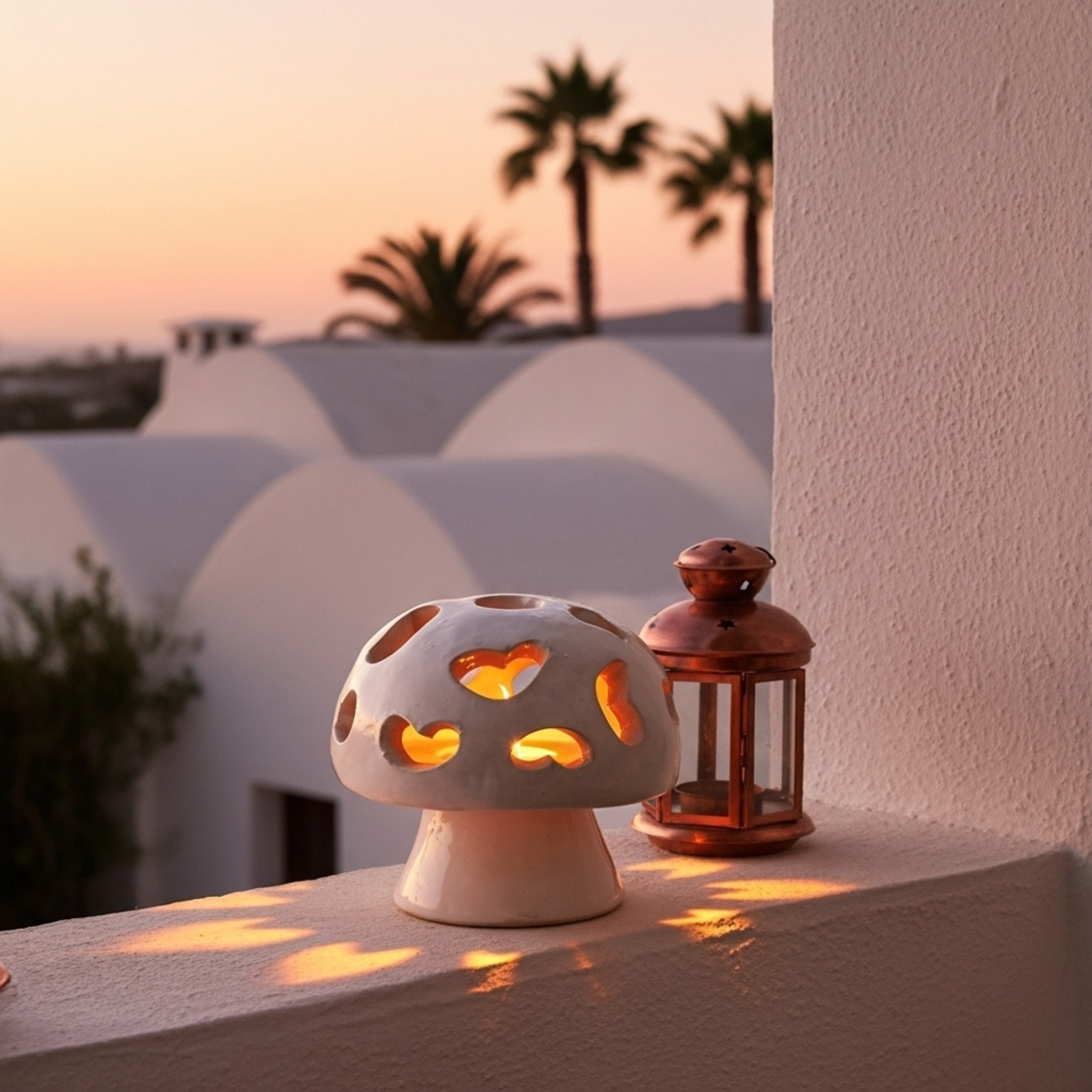 Cache-bougie Champignon à cœurs en céramique