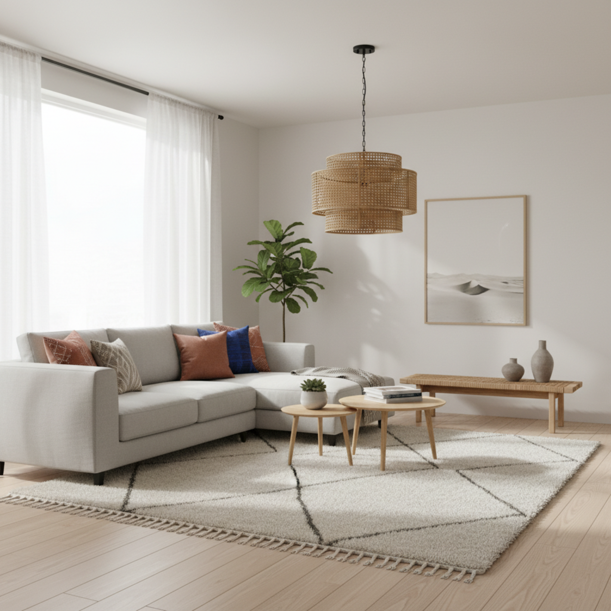 Suspension Triple en Rotin Naturel – Lustre Bohème Chic & Tendance