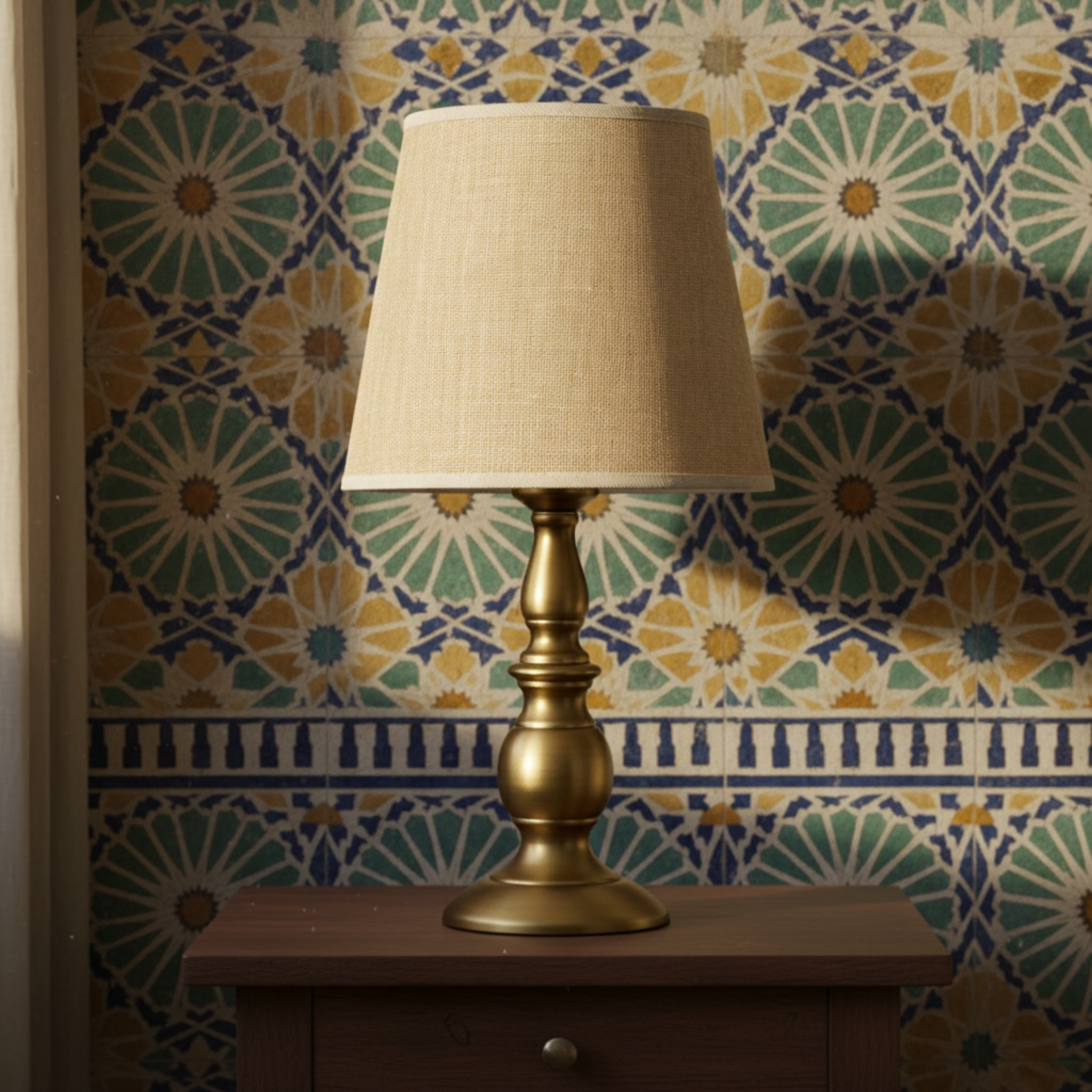 Lampe de Table Laiton Doré Abat-Jour Beige | Fiolla Home Tunisie