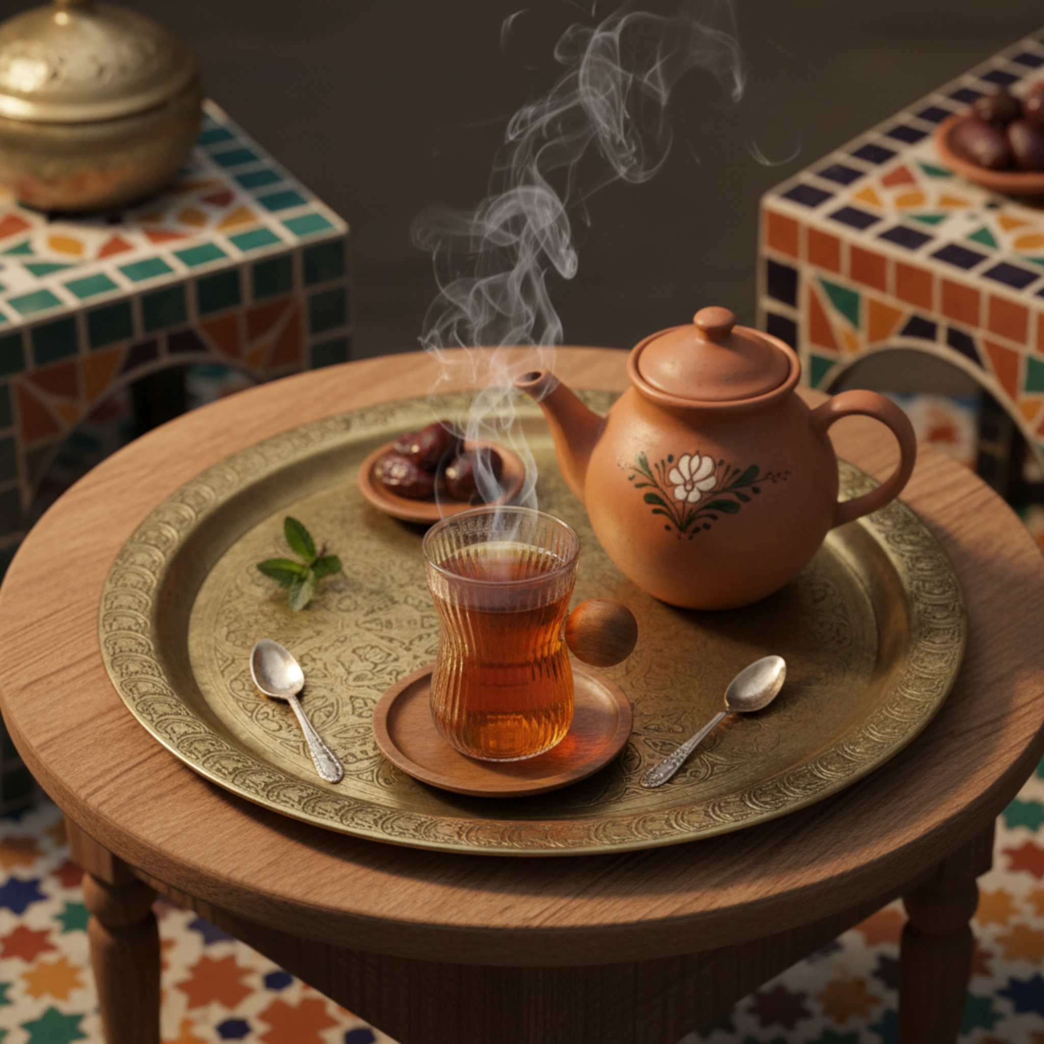 Service à Thé en Verre Côtelé & Manche Boule Bois - Achat Tunisie | Fiolla Home