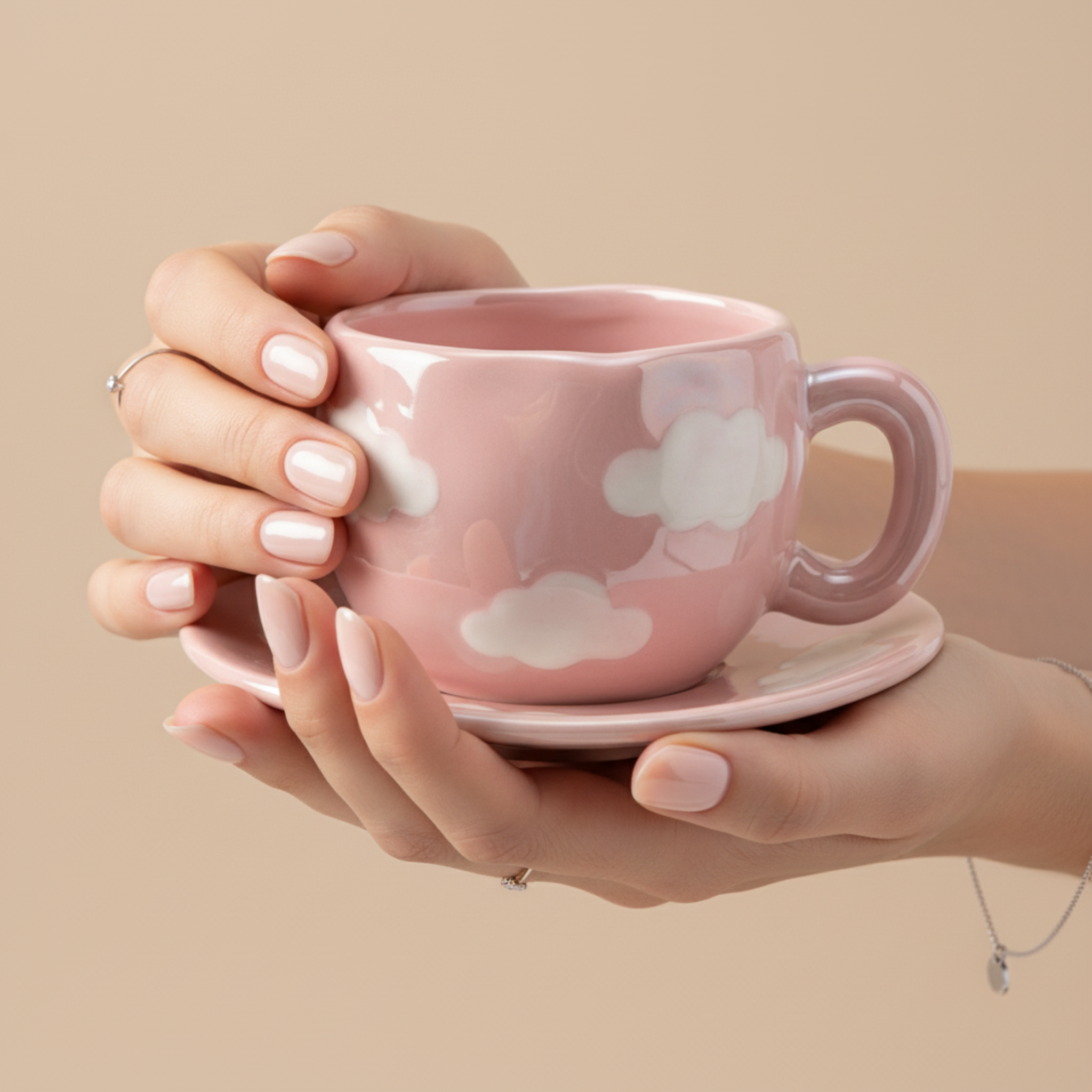 Tasse Nuage Rose en Céramique – Mug Design & Tendance (Soucoupe Incluse)