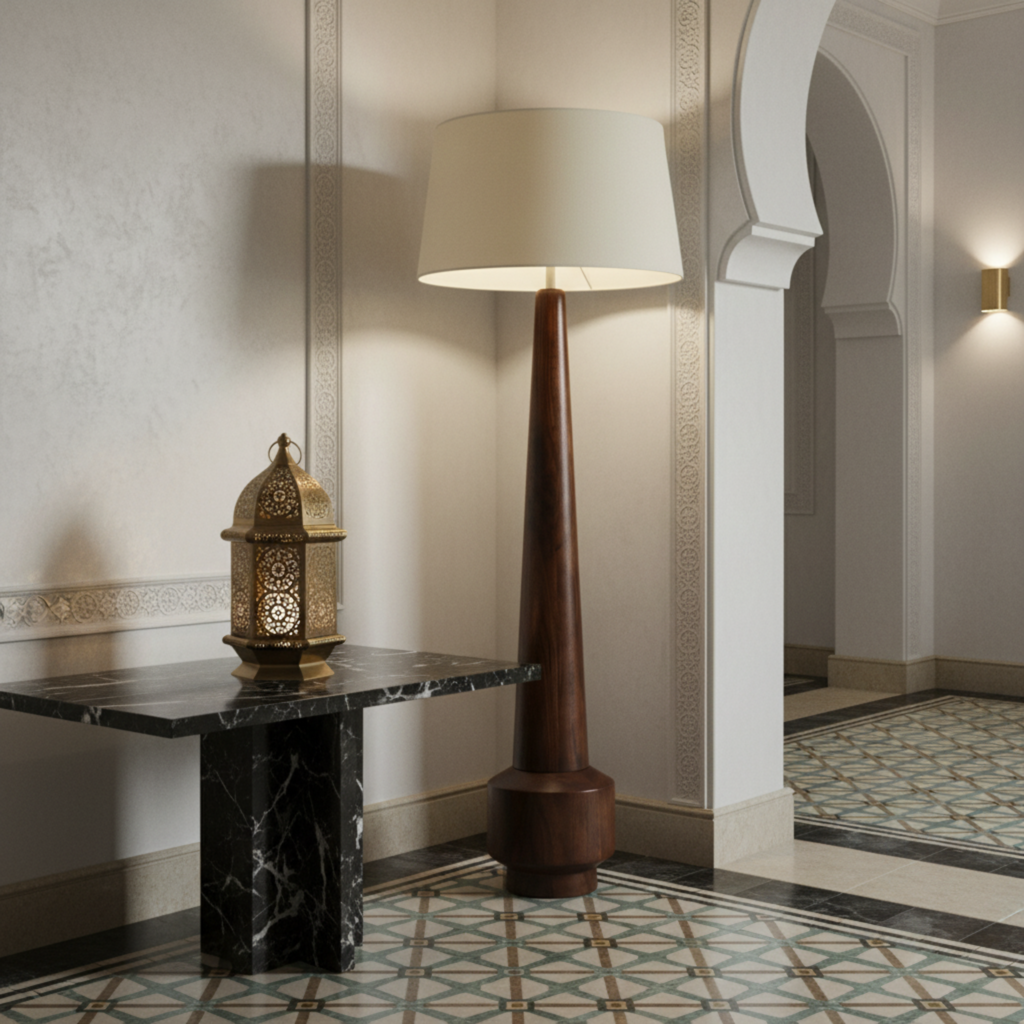 Lampadaire sur Pied en Bois Massif - Design Sculptural & Authentique