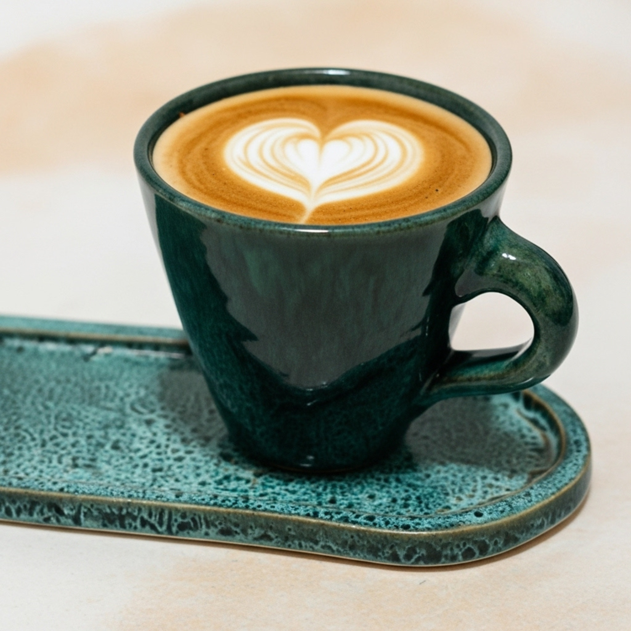 Tasse Café au Lait + Plateau – Céramique Artisanale Verte