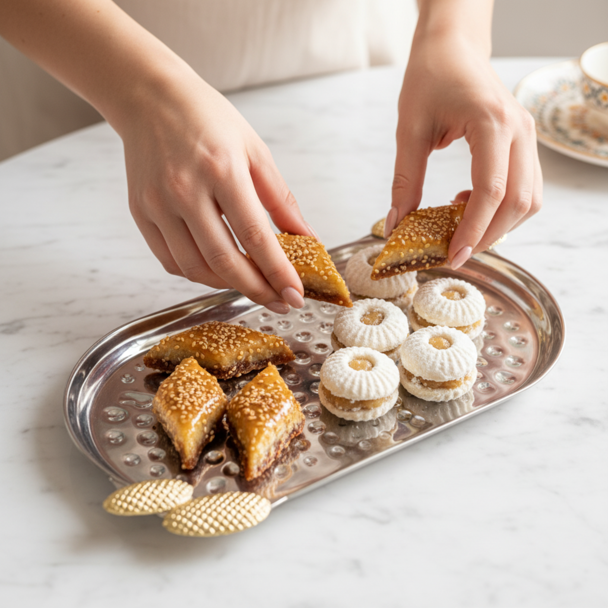 Duo de Plateaux de Service en Cuivre Indien Premium - Argent & Or