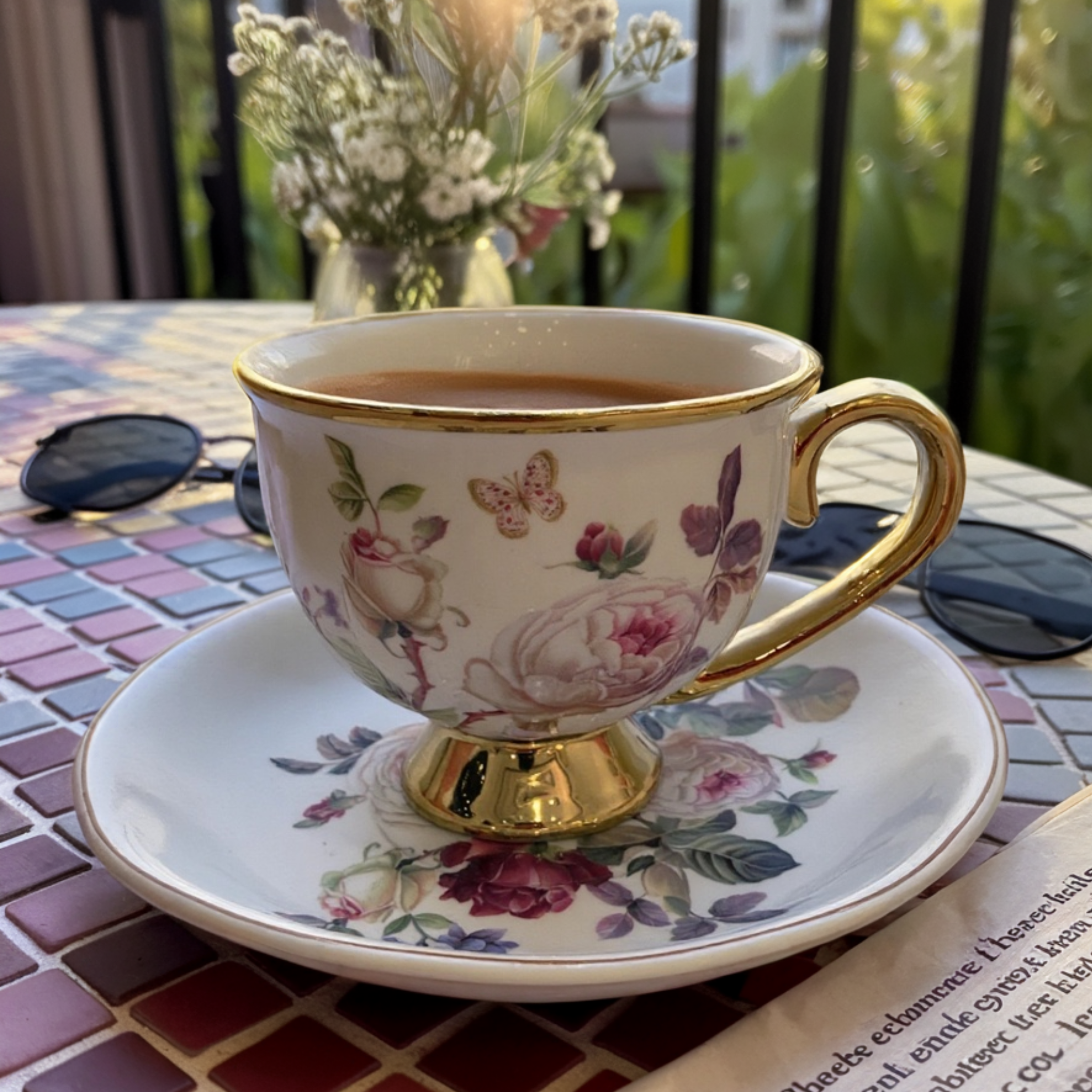 Service Café au Lait en Porcelaine Fleurie | Élégance Dorée | Fiolla Home