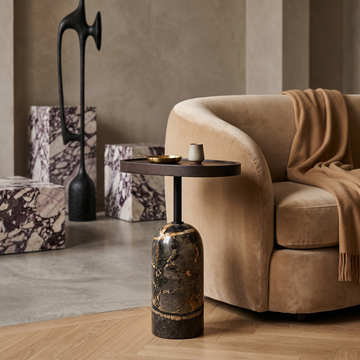 Table d'Appoint Ovale Marbre Amilcar & Bois | Fiolla Home