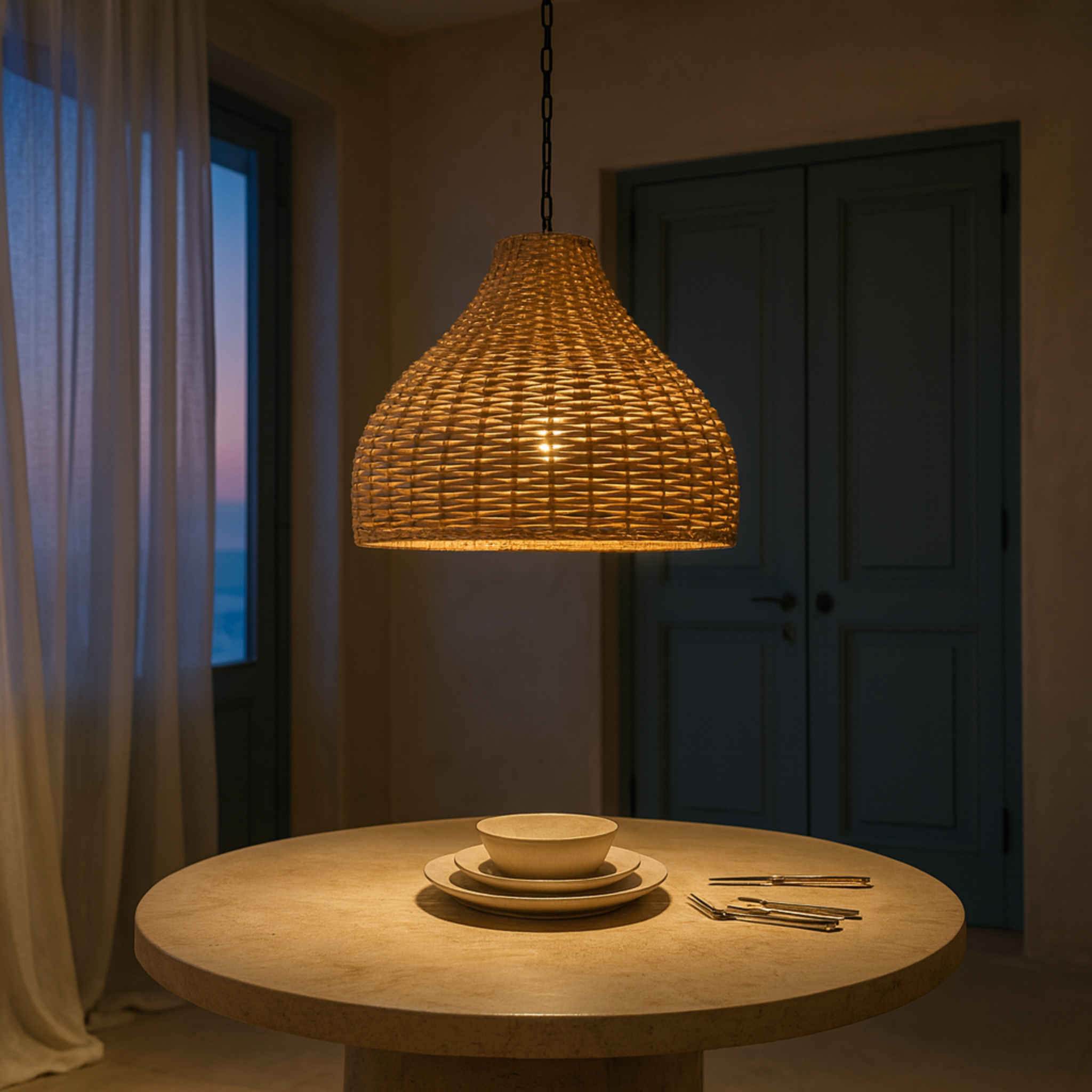 Suspension rotin sculptée | Éclairage doux & naturel | Fiolla Home