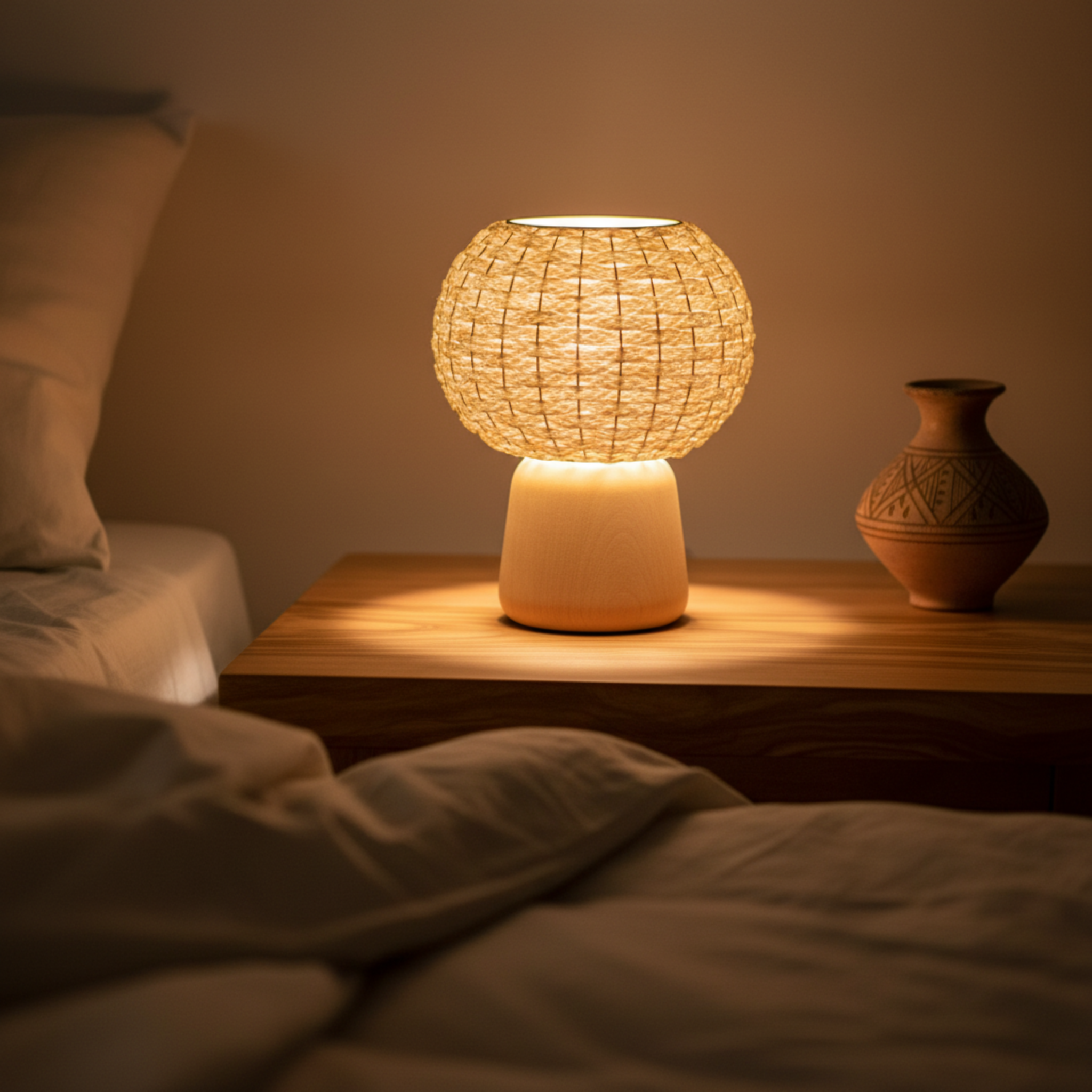 Veilleuse Nour El Leyl – Lampe de chevet bois handmade Tunisie