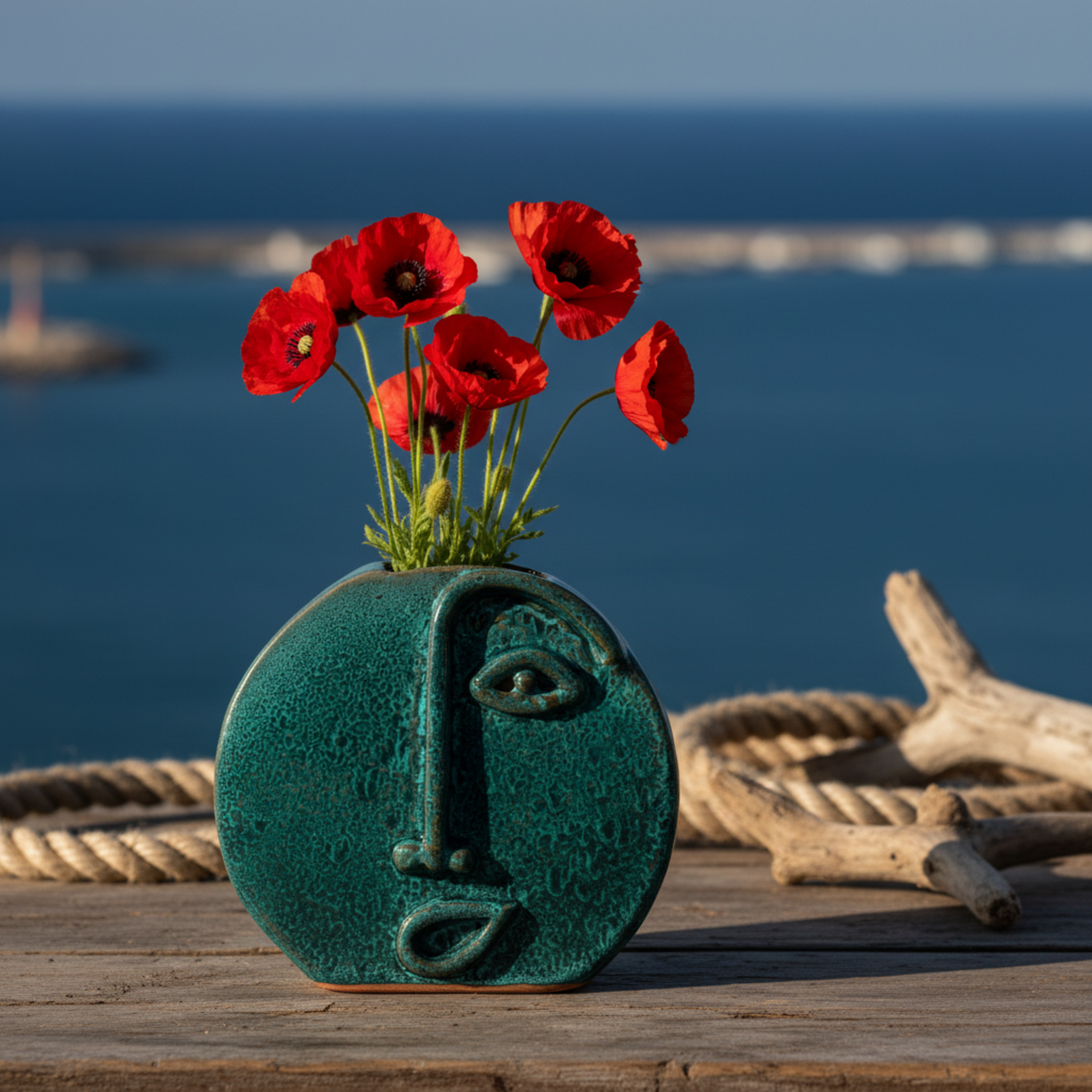 Vase Visage en Céramique Émeraude – Style Tunisien