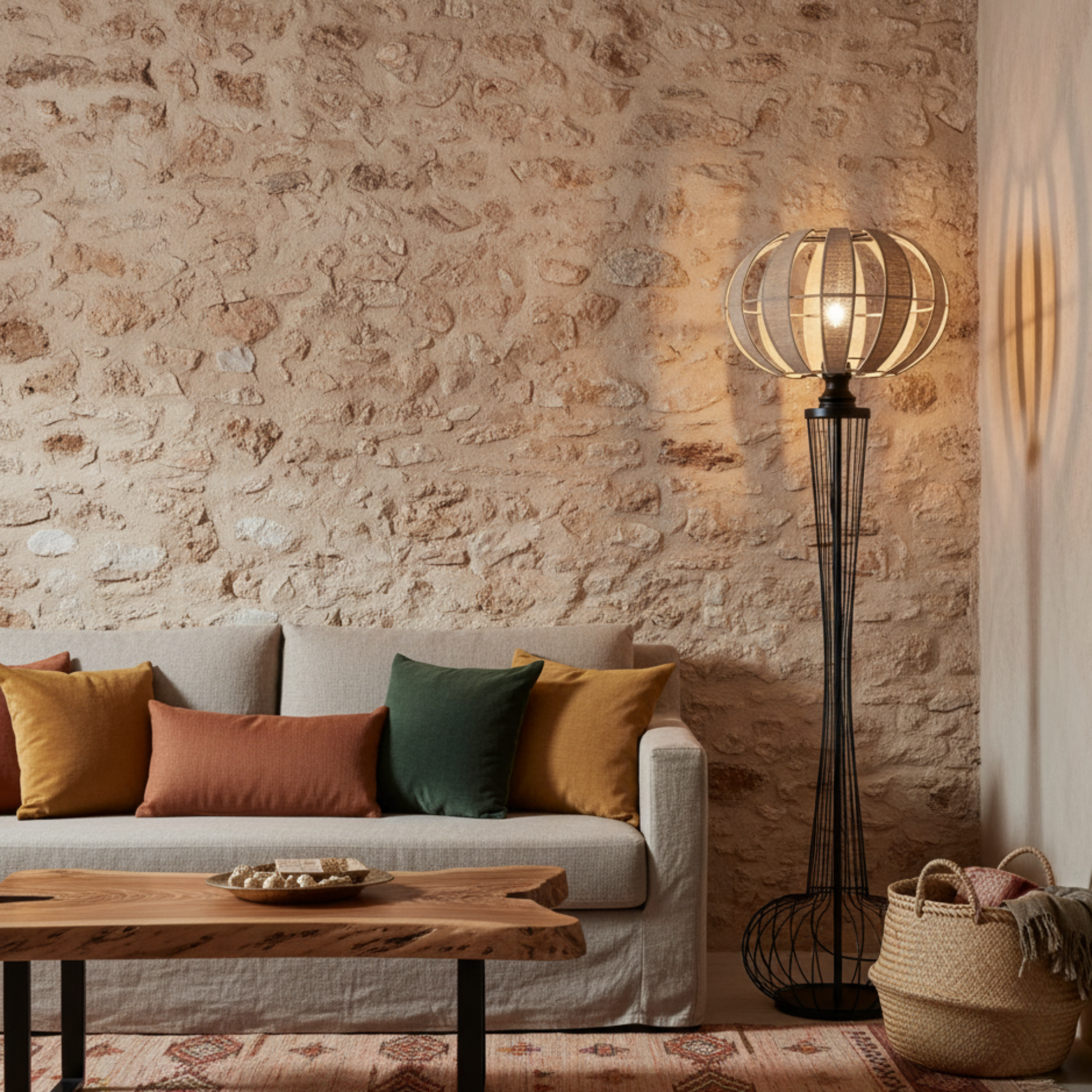 Lampadaire Design en Jute & Métal Noir | Luminaire Artisanal | Tunisie