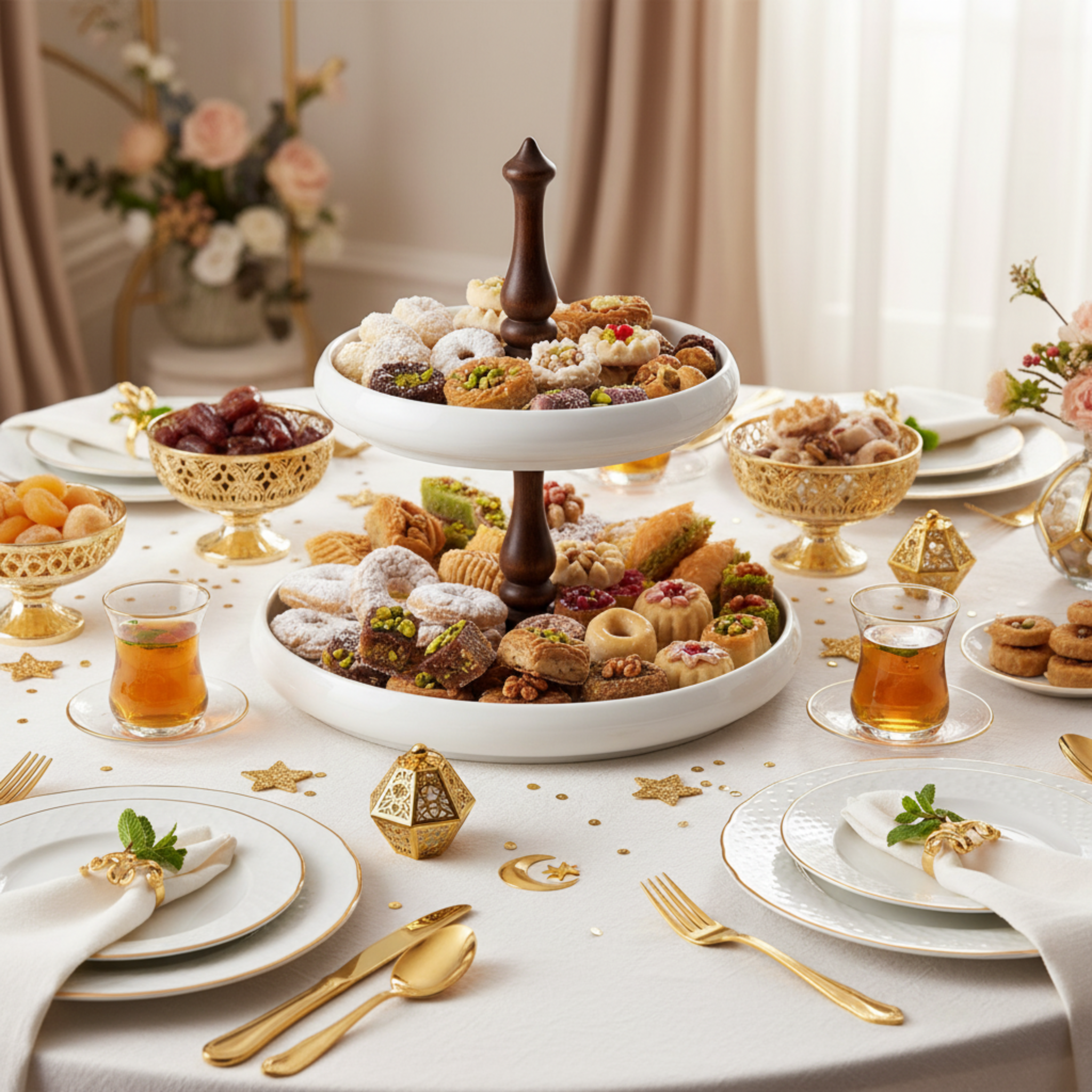 Serviteur 2 Étages Design en Céramique & Bois – Présentoir Chic