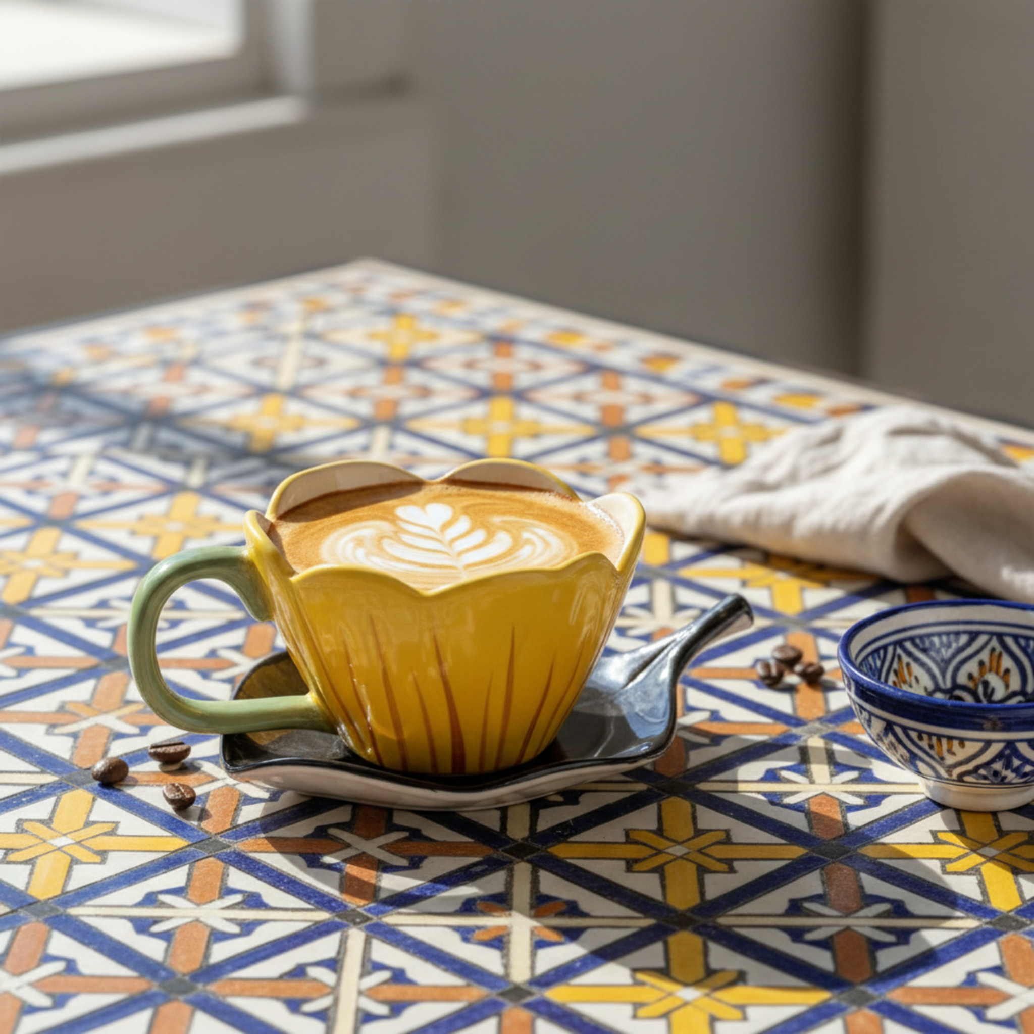 Mug Fleur en Céramique avec Sous-Tasse – Style Bohème Tunisie