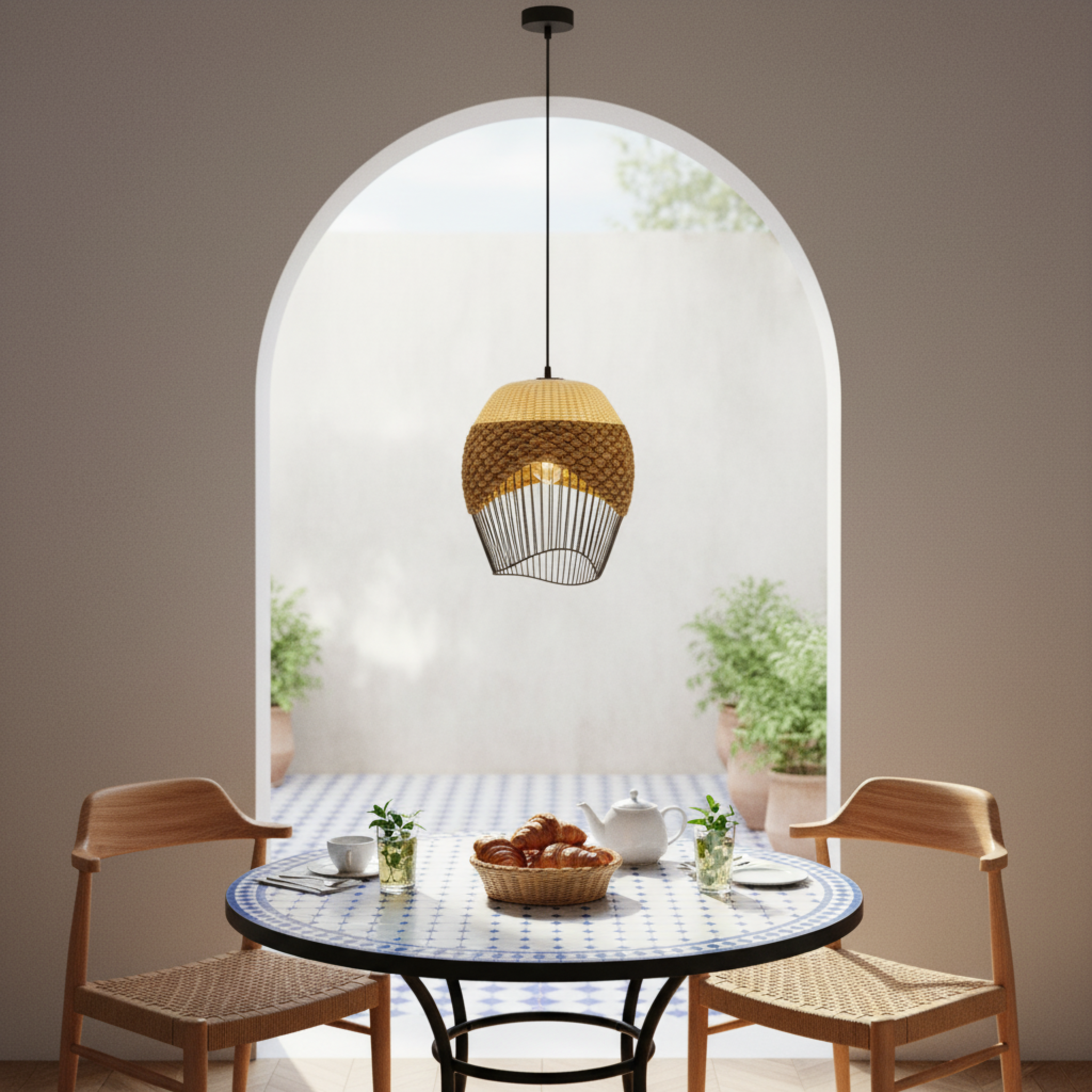 Suspension Corbeille Fibres Végétales & Métal | Design Artisanal | Tunisie