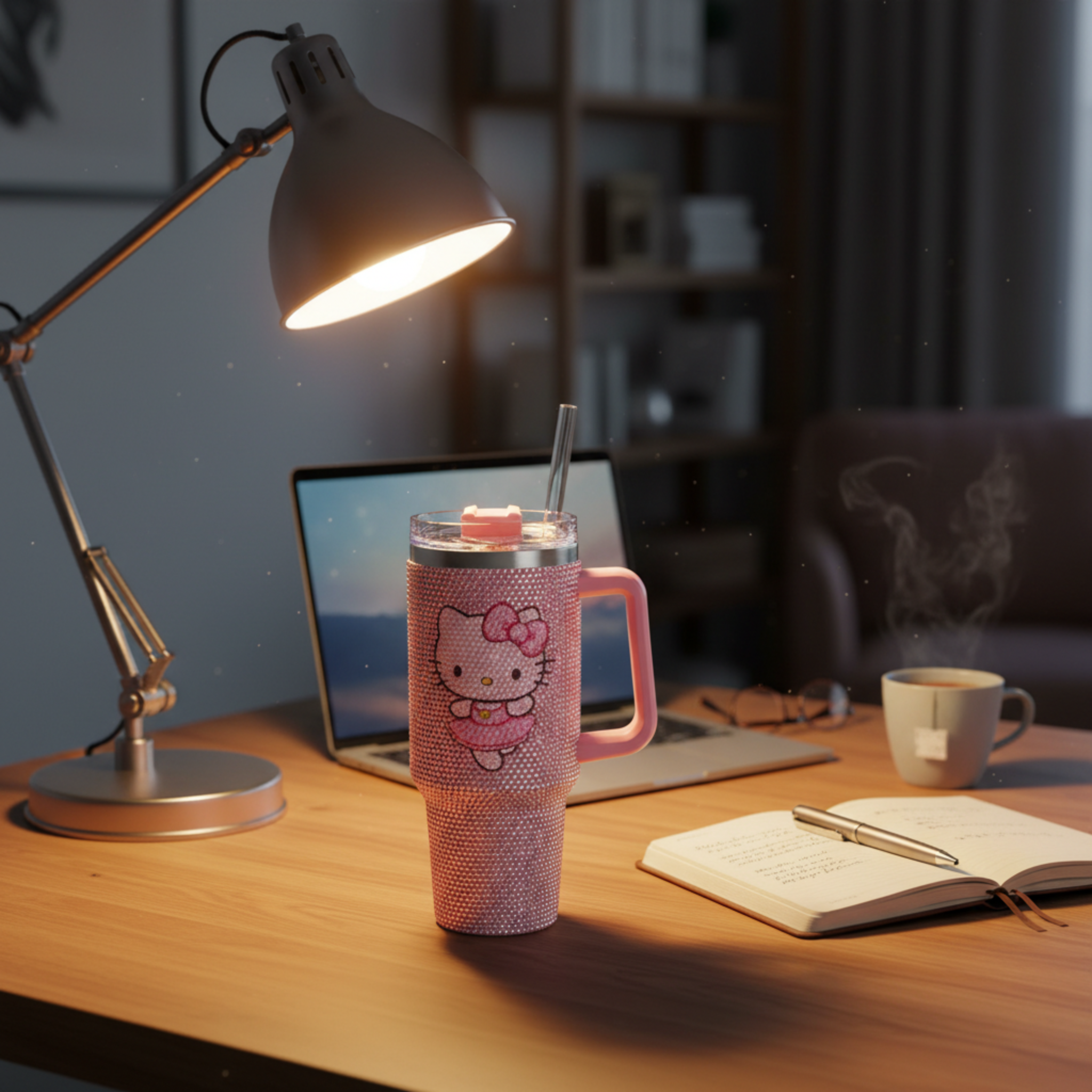Thermos Hello Kitty Rose avec Paille – Strass Brillant