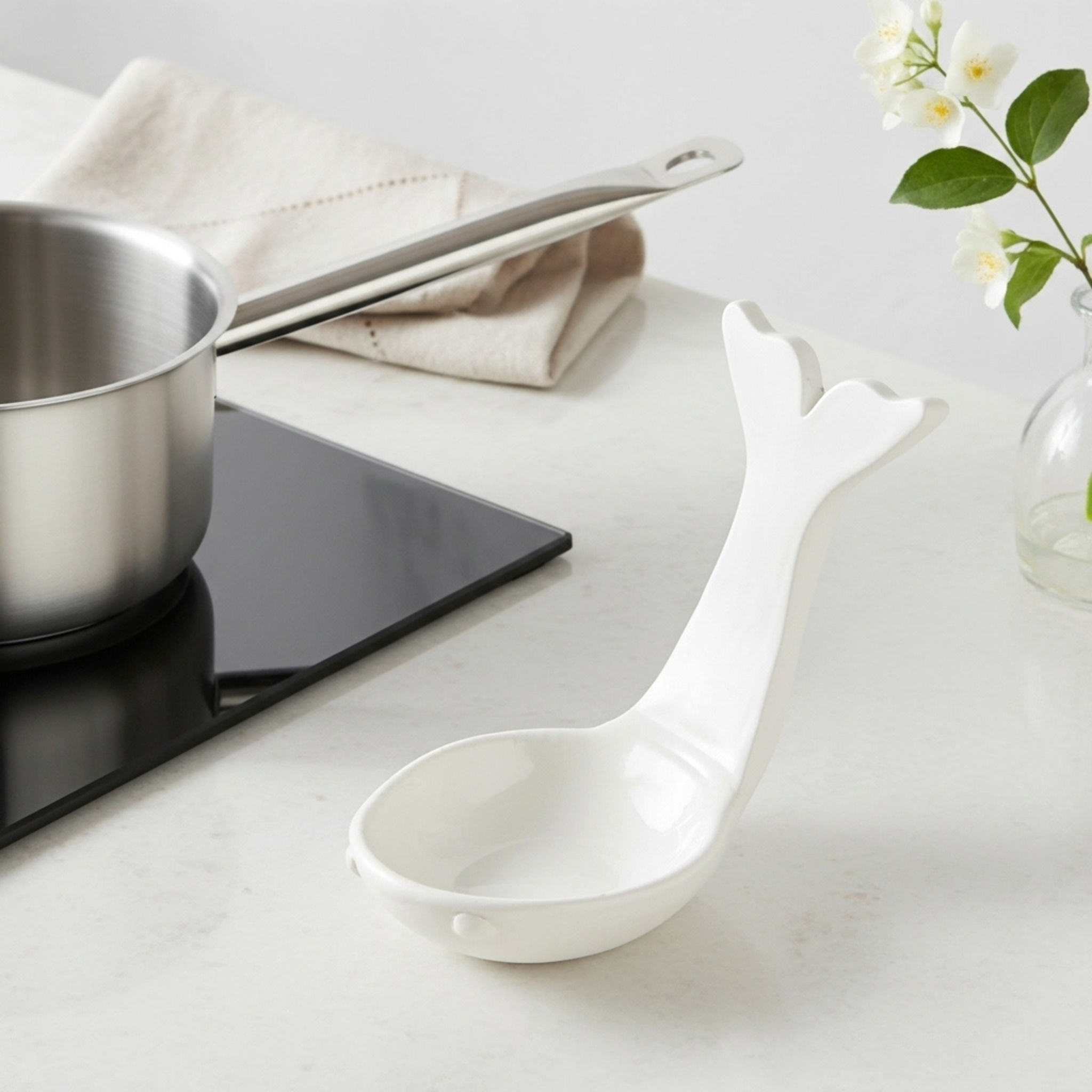 Repose-cuillère en céramique – Blanc, Handmade