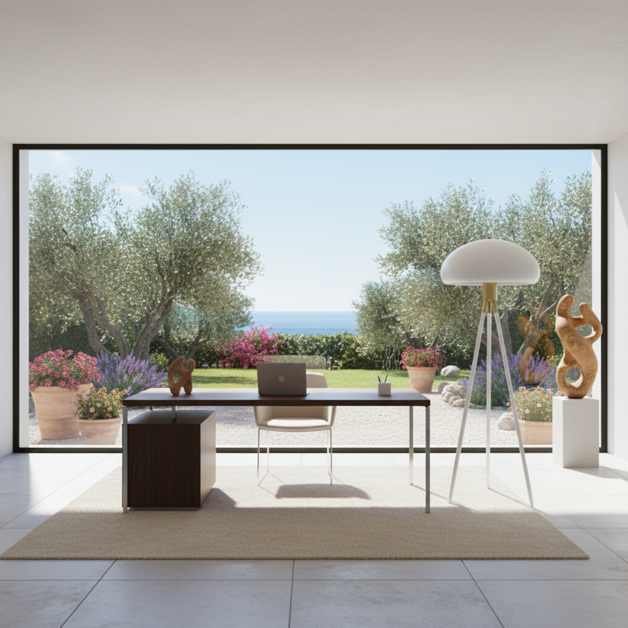 Lampadaire Trépied Design Blanc & Doré – Éclairage Scandi-Chic Tunisie