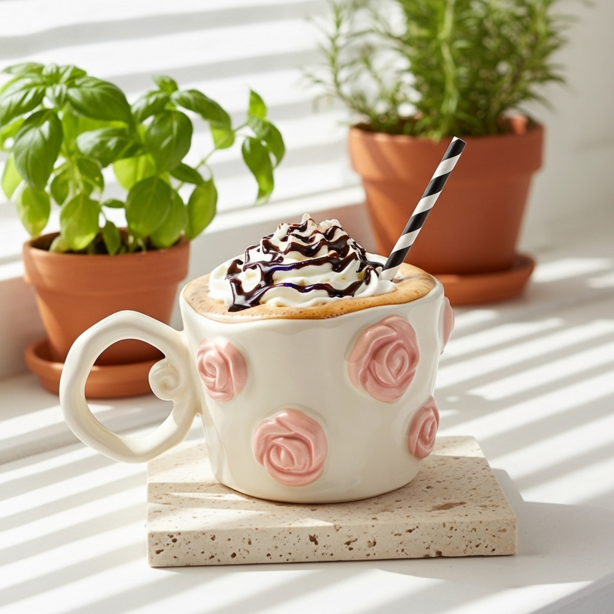 Mug Fleurs Rose en Relief – Style Éditorial | Fiolla Home