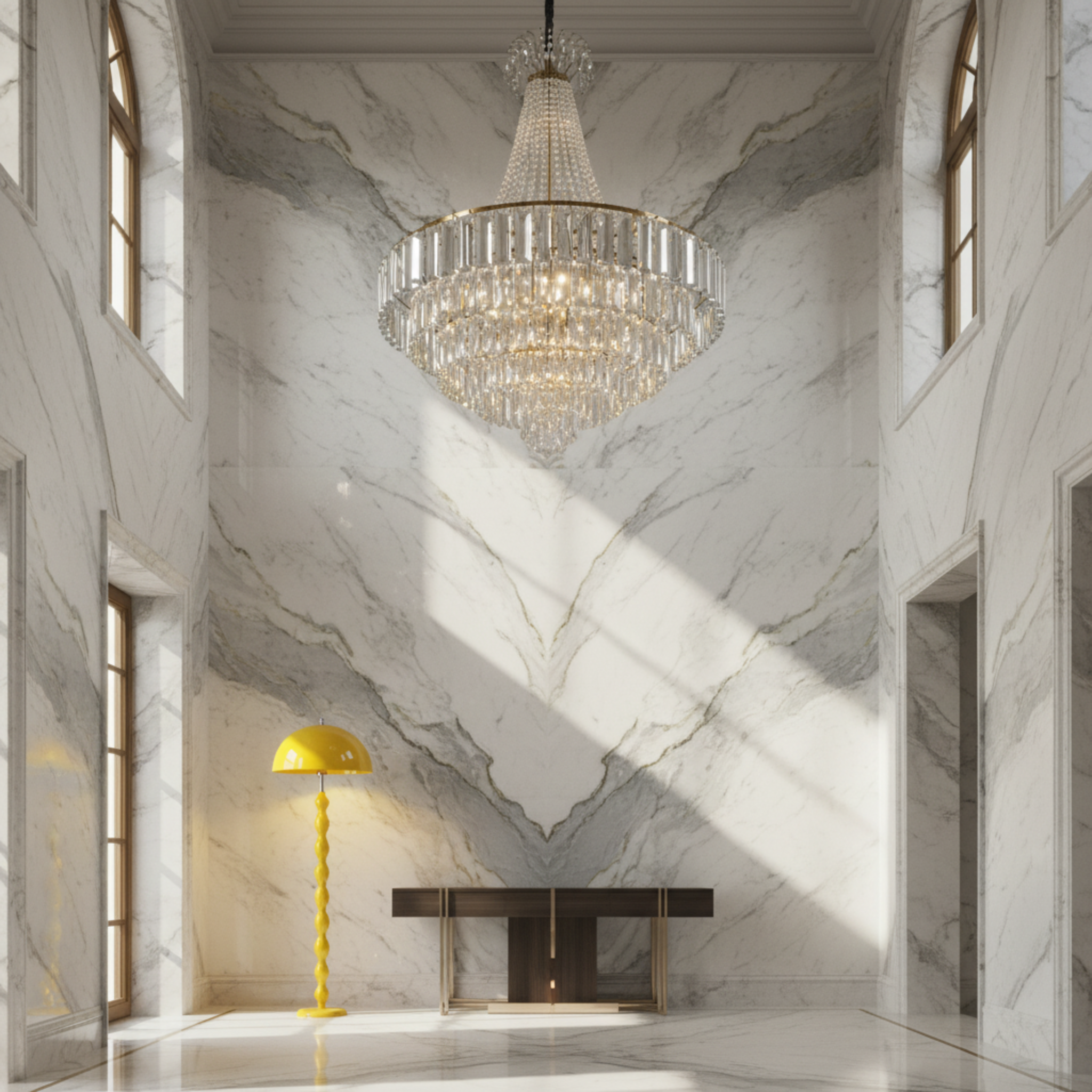 Lampadaire Design "Totem" Jaune Laqué | Luminaire de Luxe & Décoration Moderne Tunisie