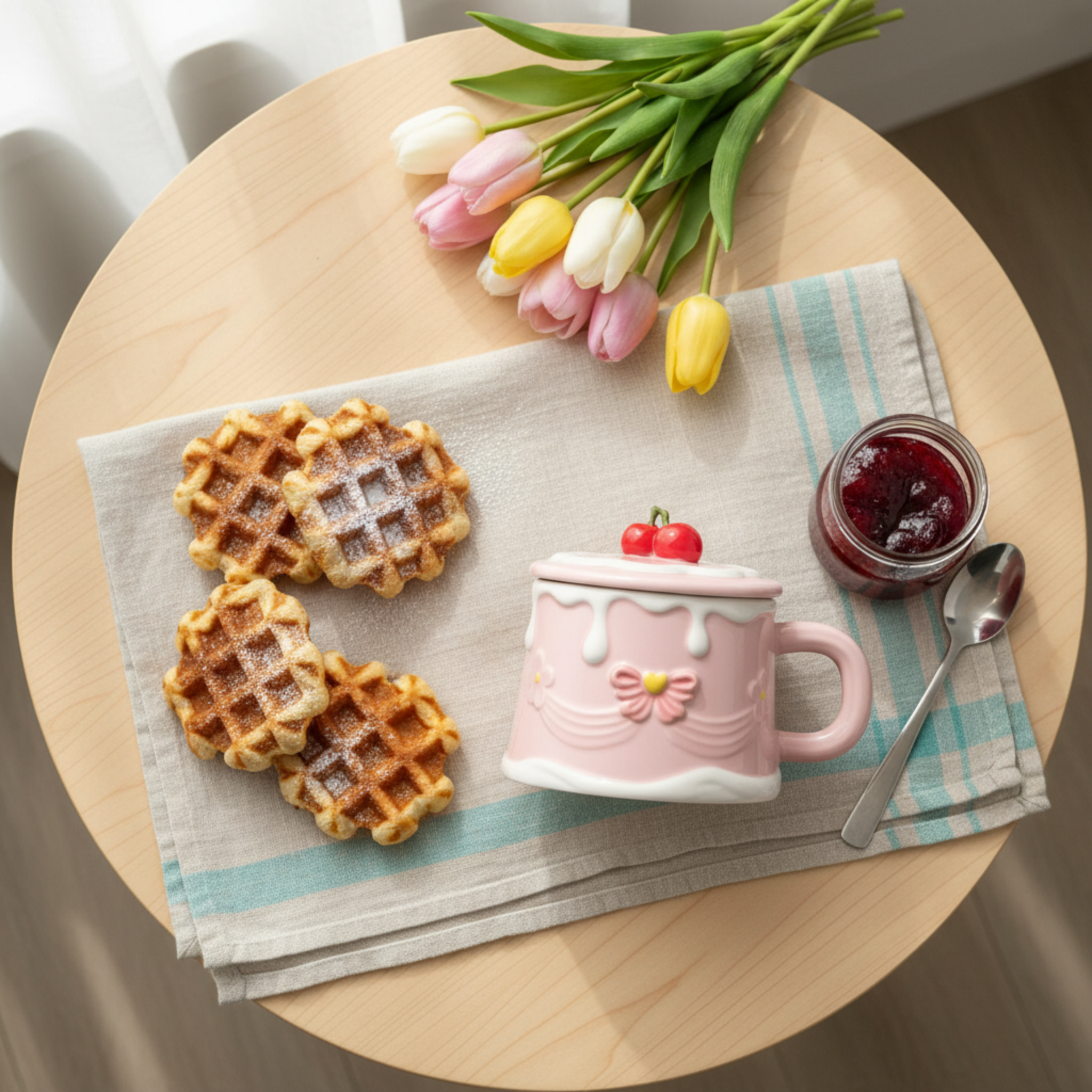 Mug Gâteau Rose Pastel avec Couvercle Cerise – Style Coquette & Cadeau