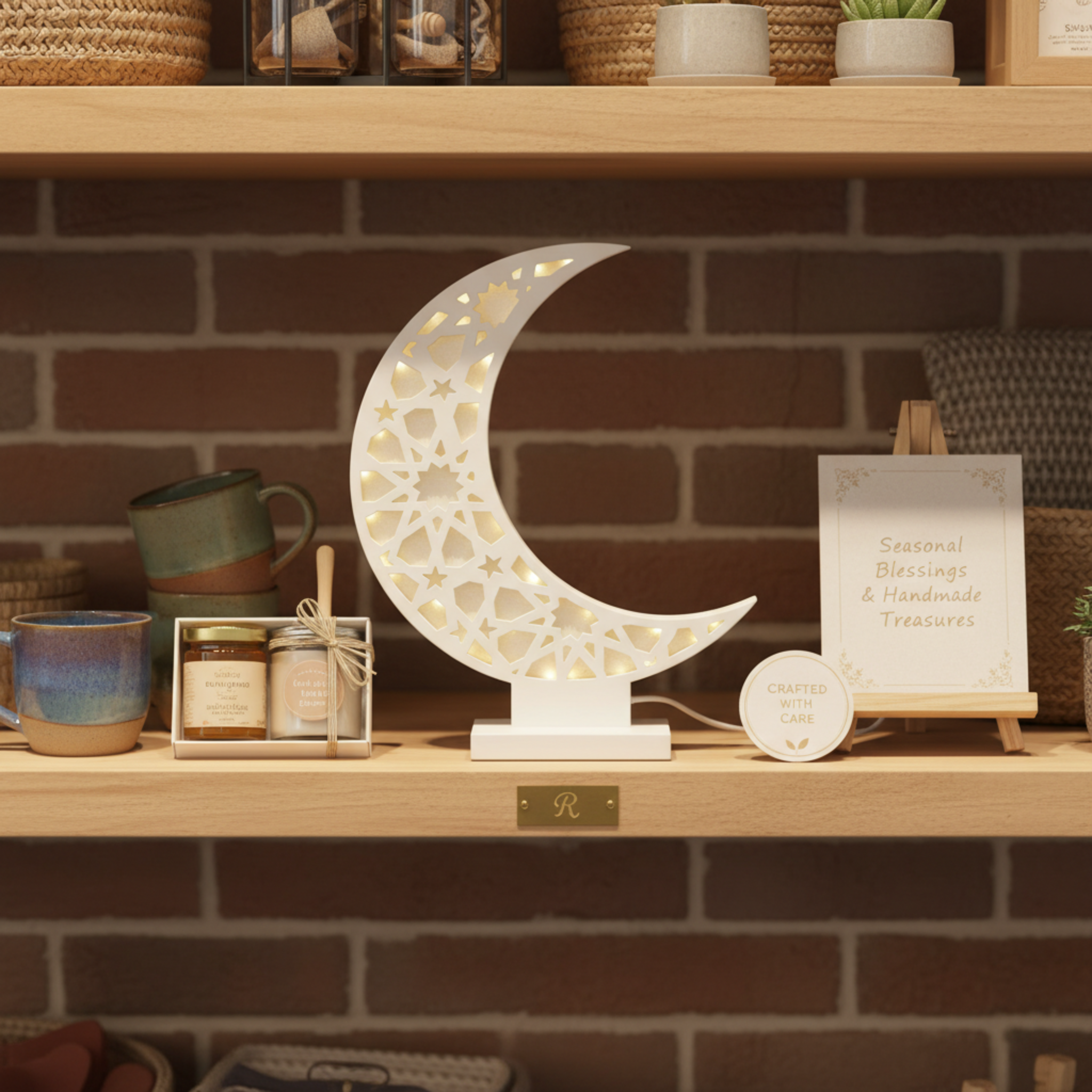 Hilal Lumineux Petit Format – Déco Table Ramadan & Étagère Tunisie