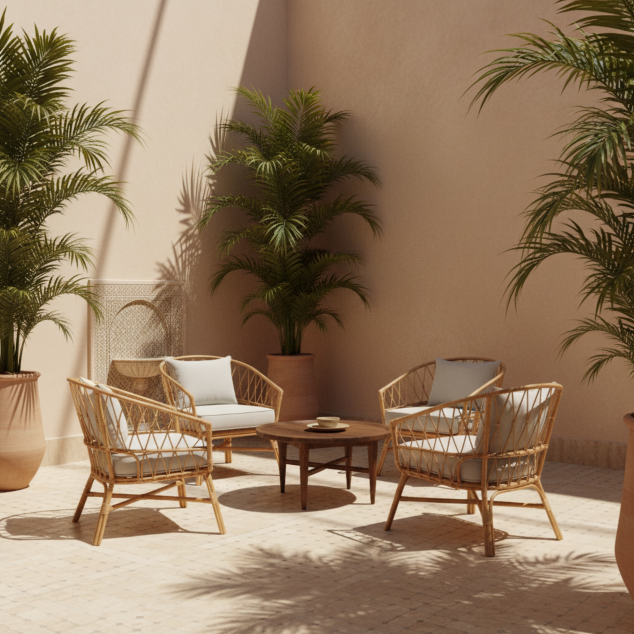 Chaise en Rotin avec Coussin Robuste – Confort Naturel & Élégance en Tunisie