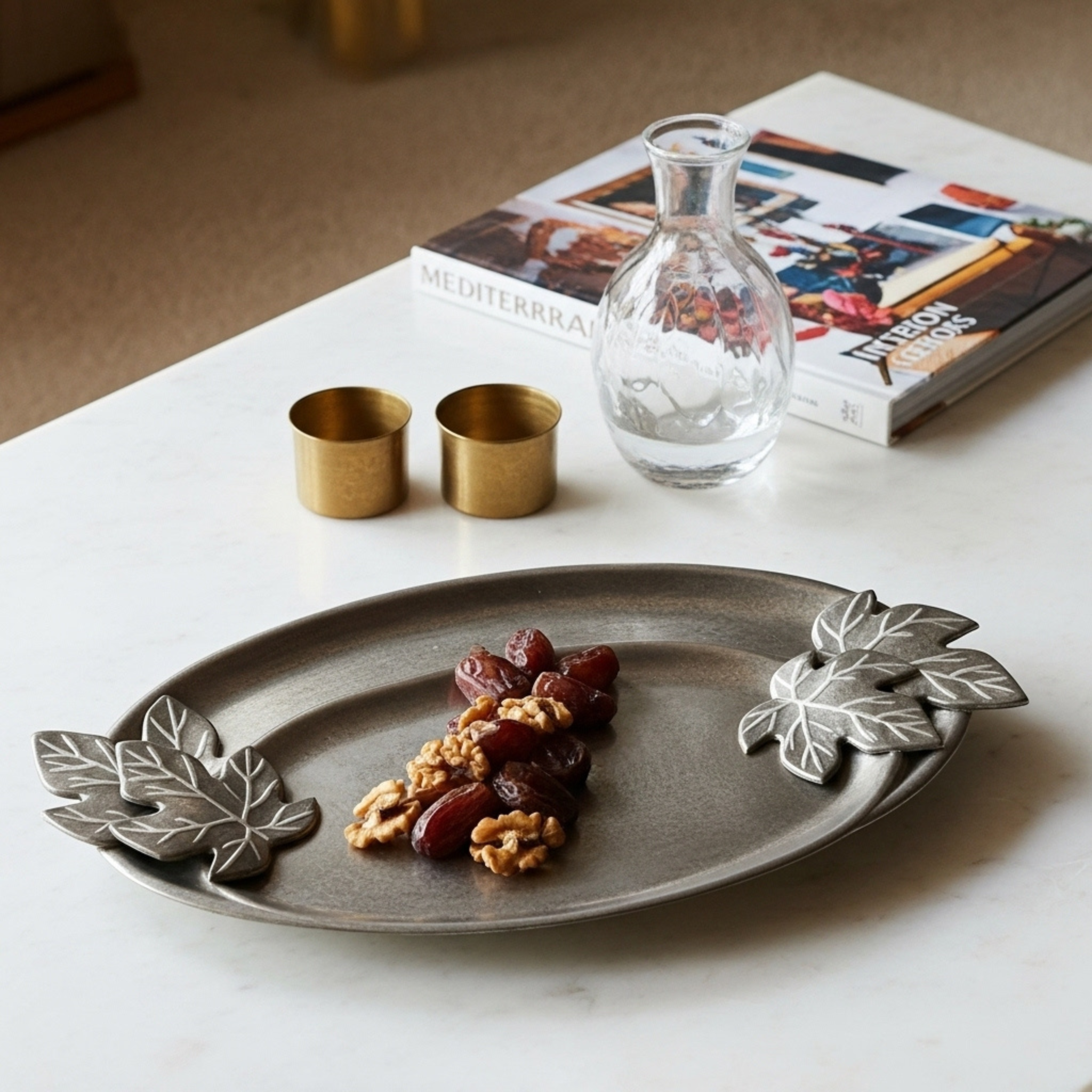 Set de 2 Plateaux Ovales Cuivre Indien Feuilles Figuier | Fiolla Home