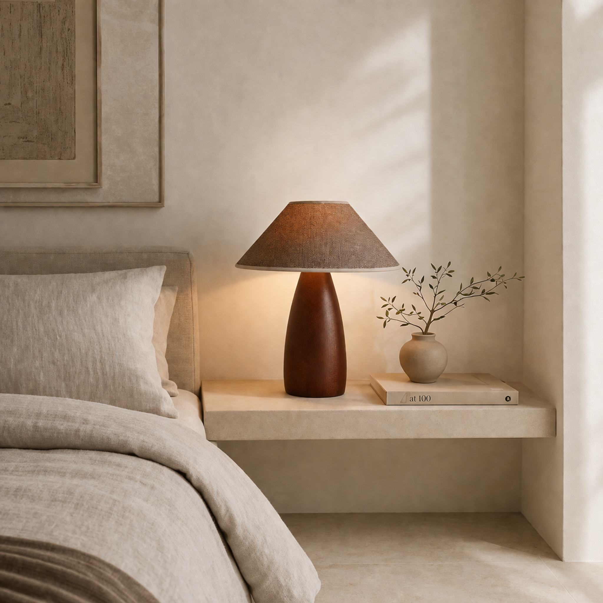 Lampe de Table Acajou Sapele | Abat-Jour Lin | Fiolla Home