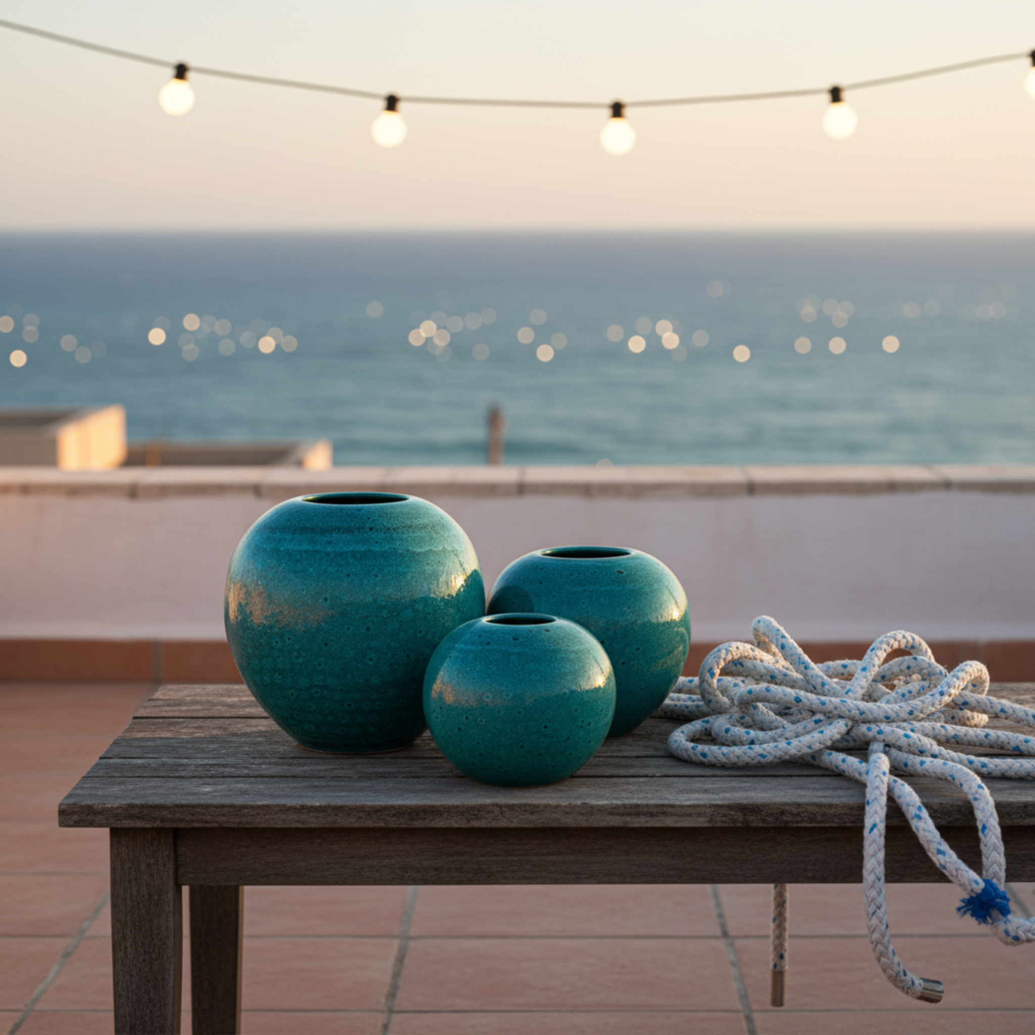 Vases en céramique émaillée – Vert méditerranéen (lot de 3)