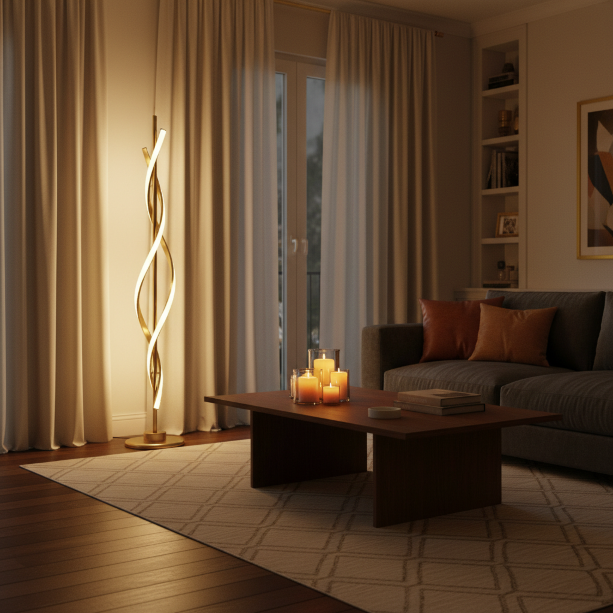 Lampadaire LED Design Spirale Doré – Luxe & Modernité Tunisie