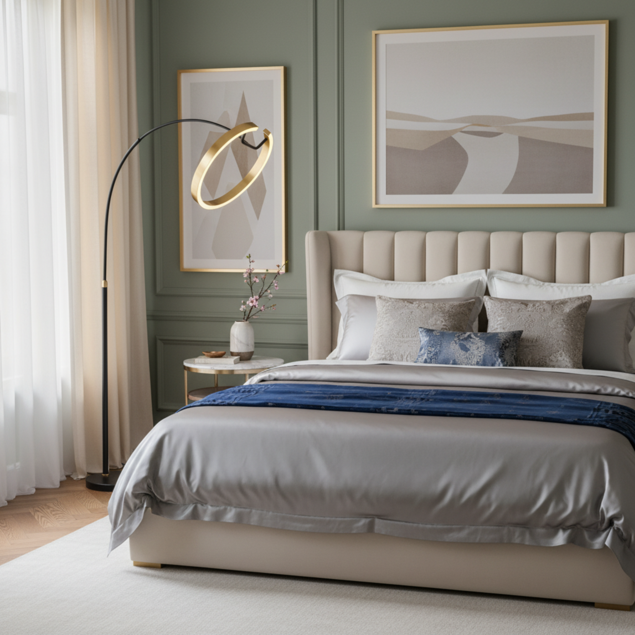 Lampadaire LED Anneau Doré Design Moderne – Éclairage Élégant