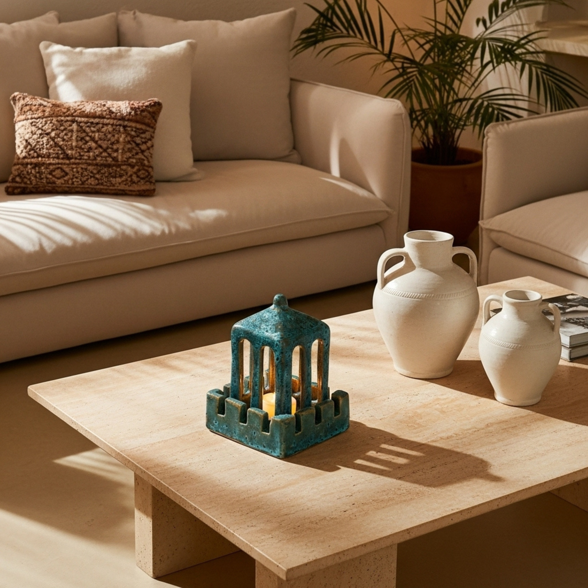 Photophore en Céramique – Pavillon Méditerranéen Turquoise