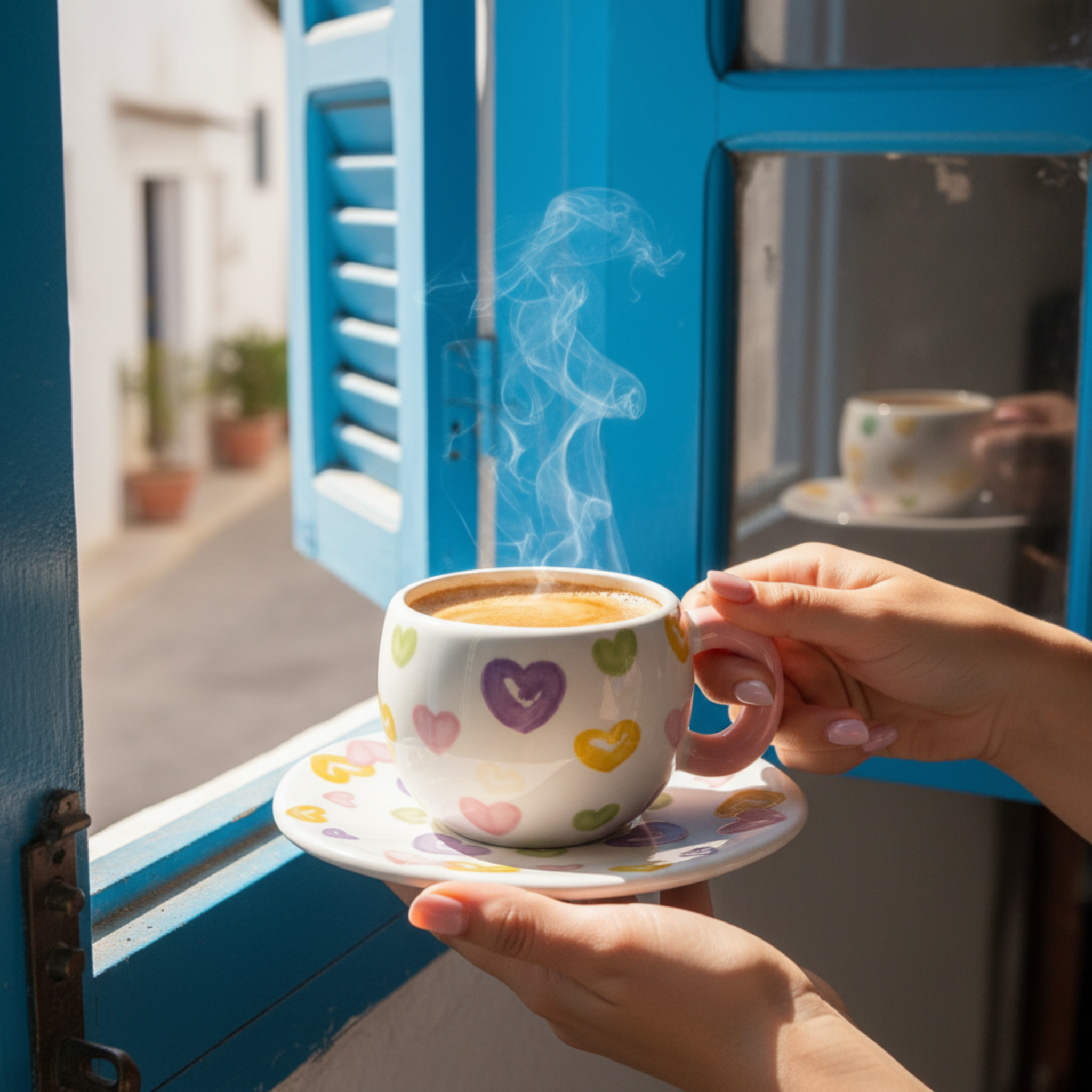 Duo Tasse & Soucoupe "Love Hearts" – Céramique Tendance & Colorée