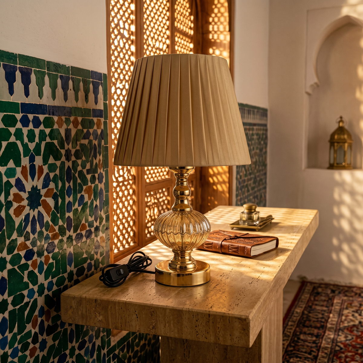 Lampe à Poser Dorée Tunisie | Chevet Chic Abat-Jour Plissé | Fiolla Home