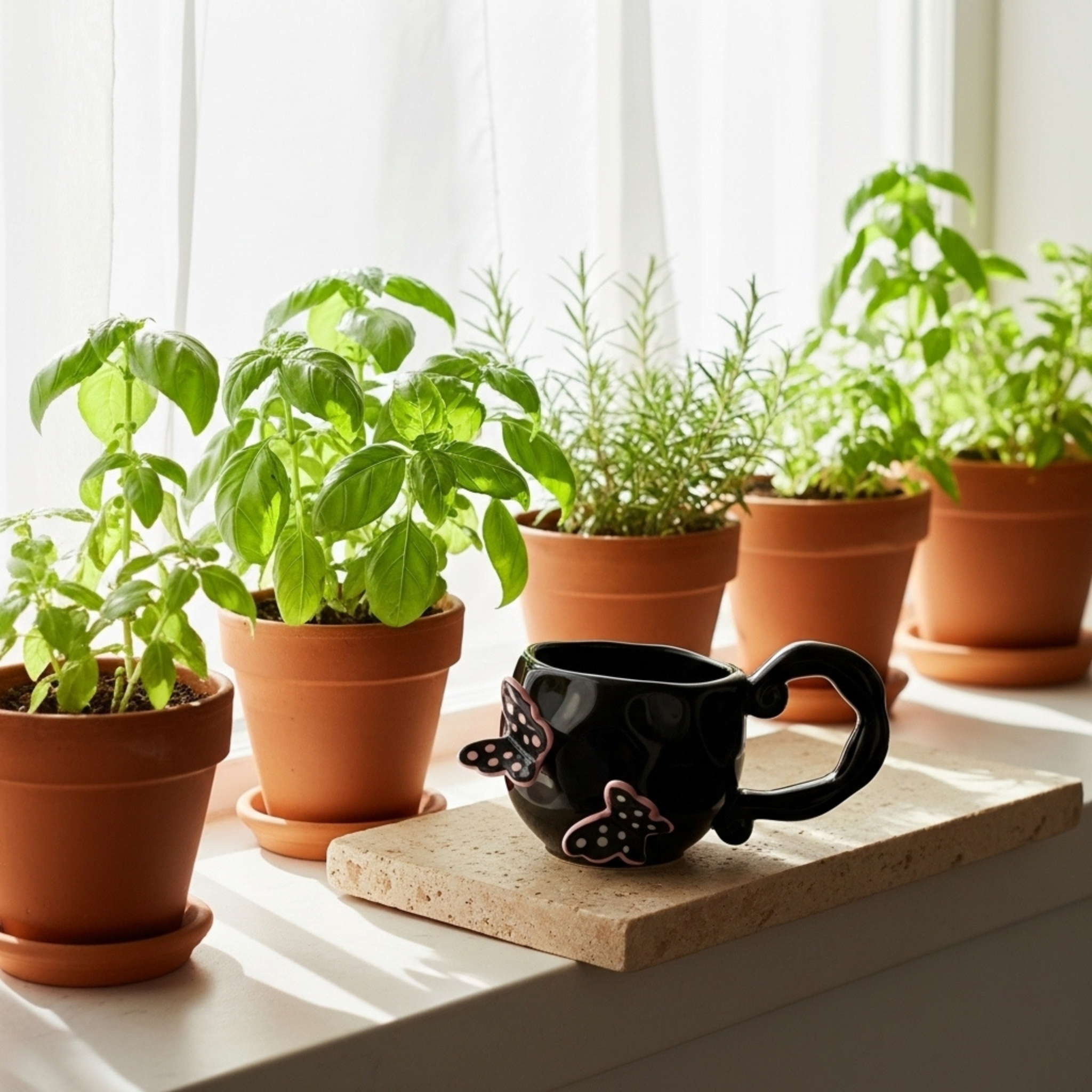 Mug Céramique Papillons Noir – Anse Sculptée | Fiolla Home