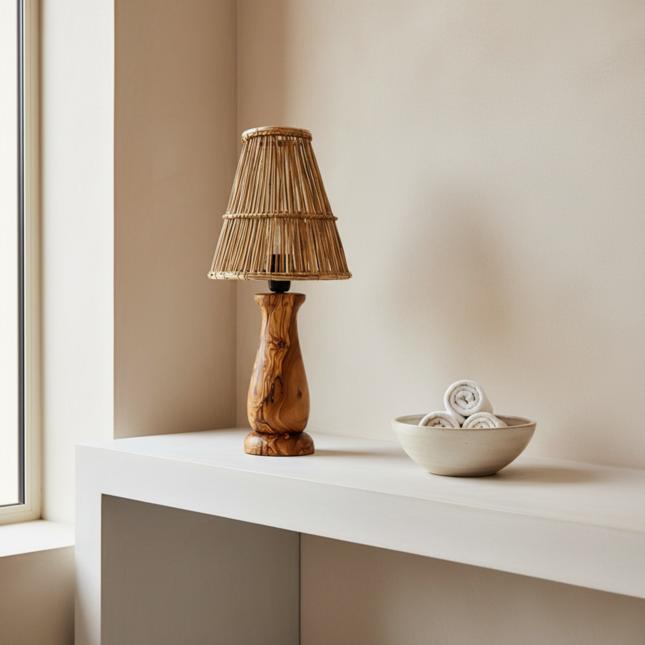 Lampe de Chevet Bois d'Olivier & Fibres de Palmier | Fiolla Home
