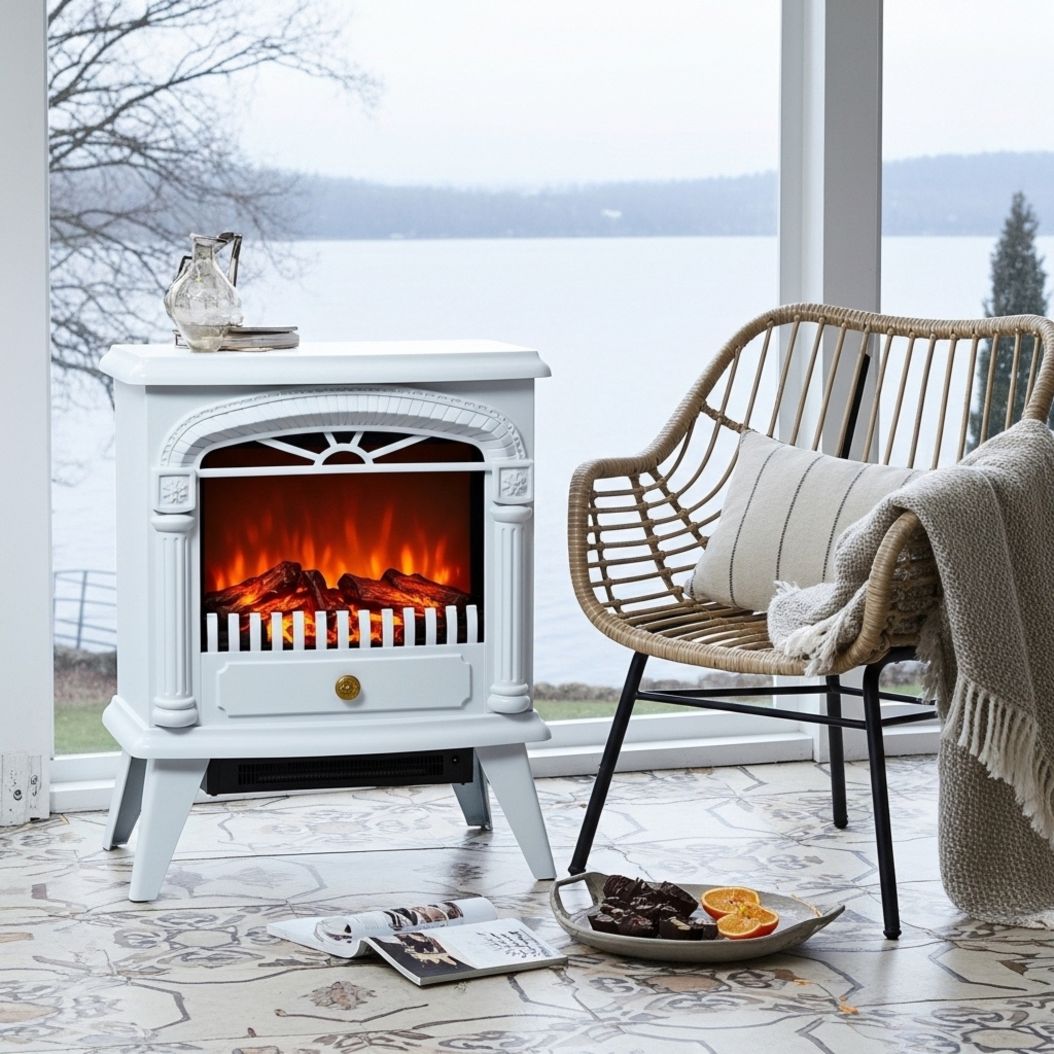 Cheminée Électrique Blanche – Effet Flamme LED | Tunisie