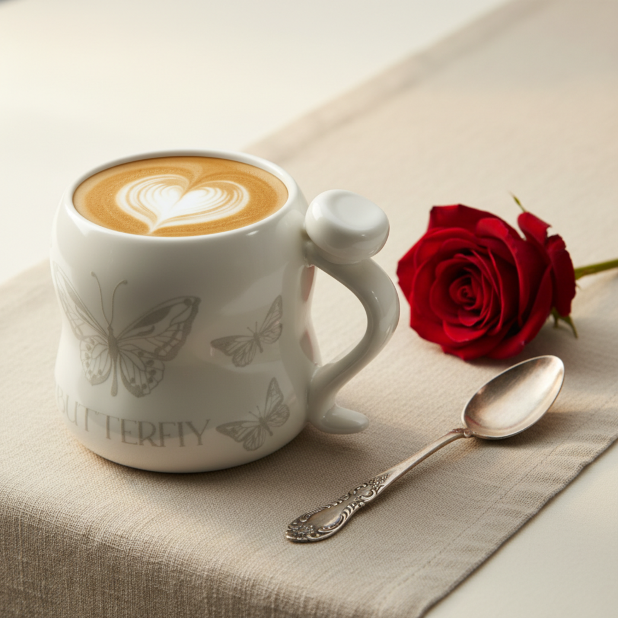 Mug Papillon Blanc Satiné – Tasse Design Chic & Poétique