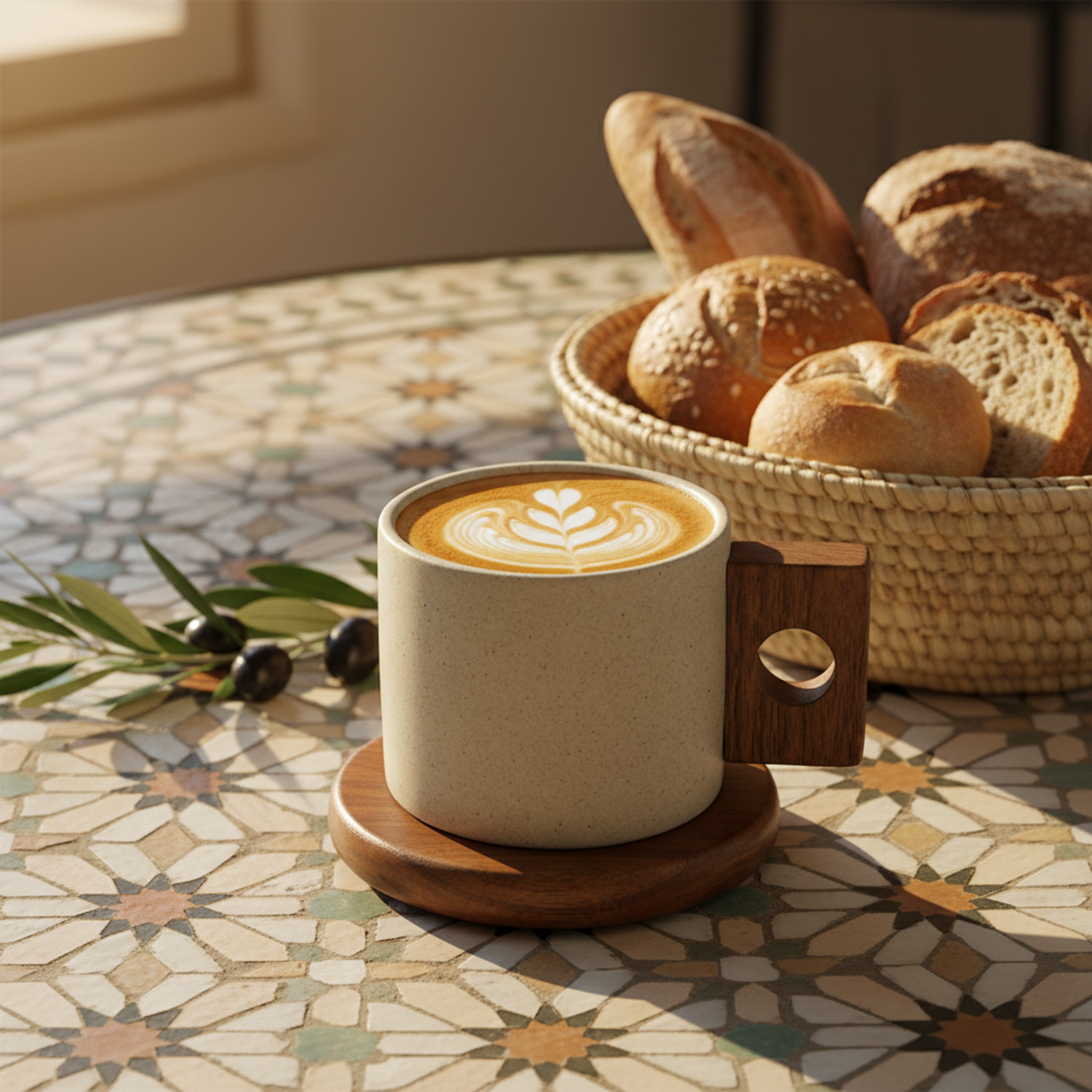 Mug Design Minimaliste en Céramique avec Anse Bois – Style Premium Tunisie