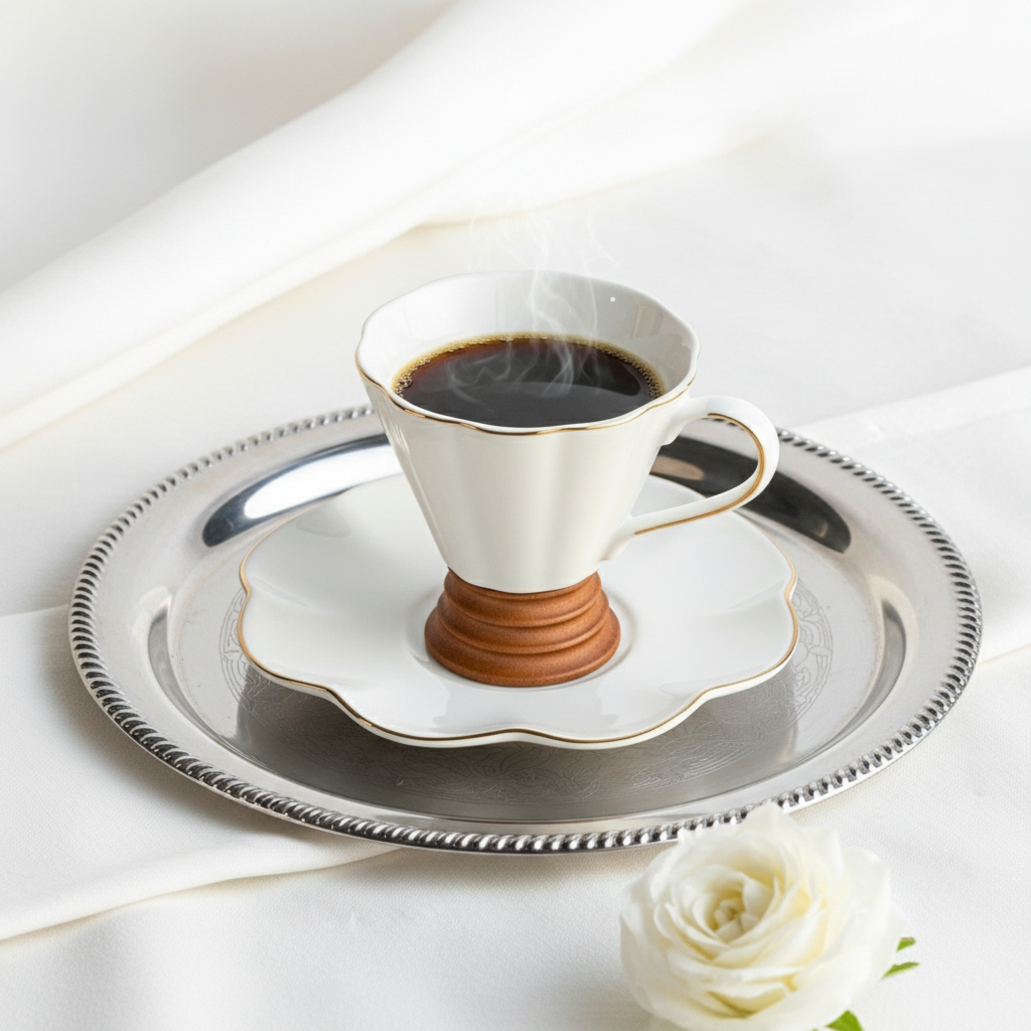 Service Café Noir Porcelaine – 6 Tasses + 6 Soucoupes