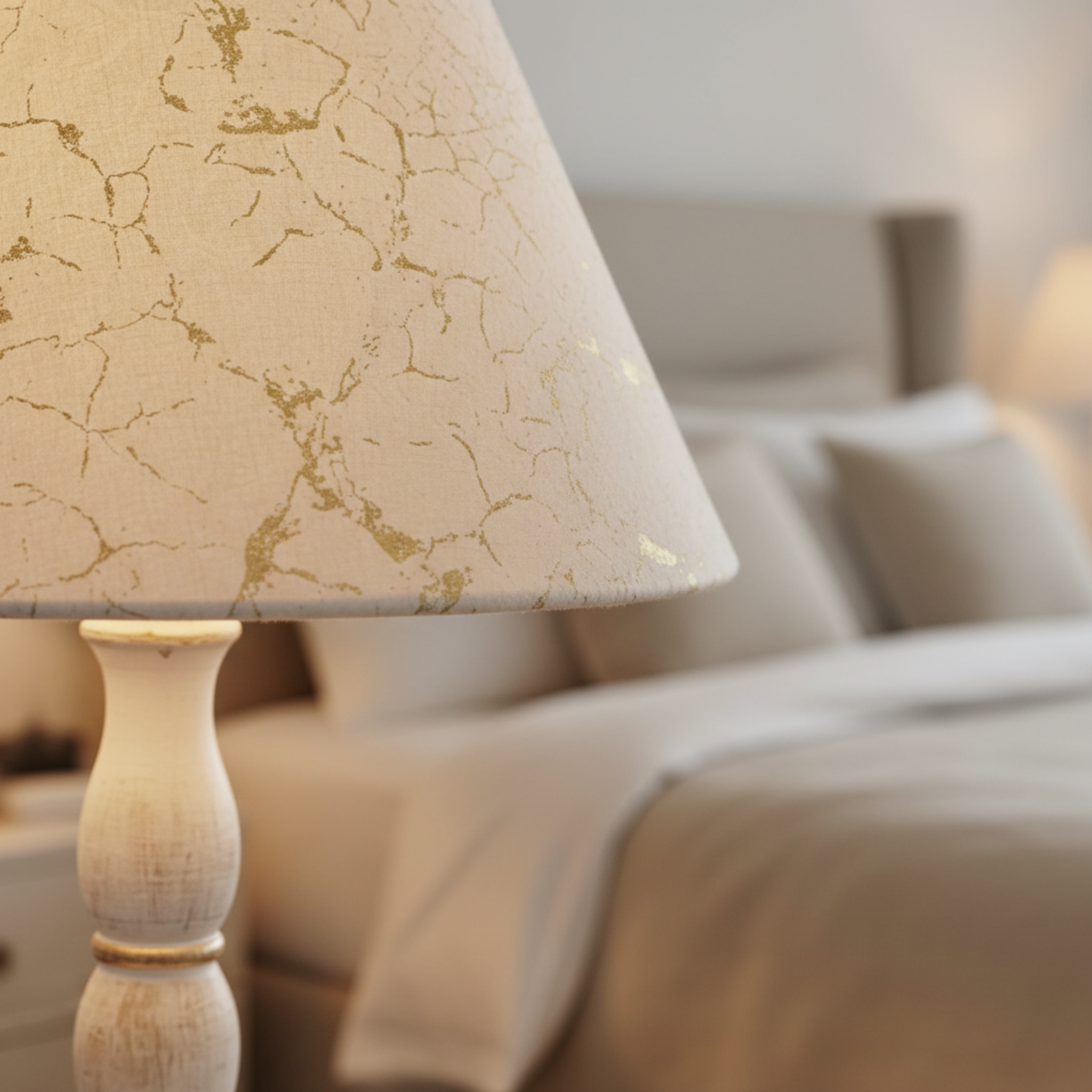 Lampe en Bois Tourné Artisanal – Finition Craquelée Or & Blanc (Pièce Unique)