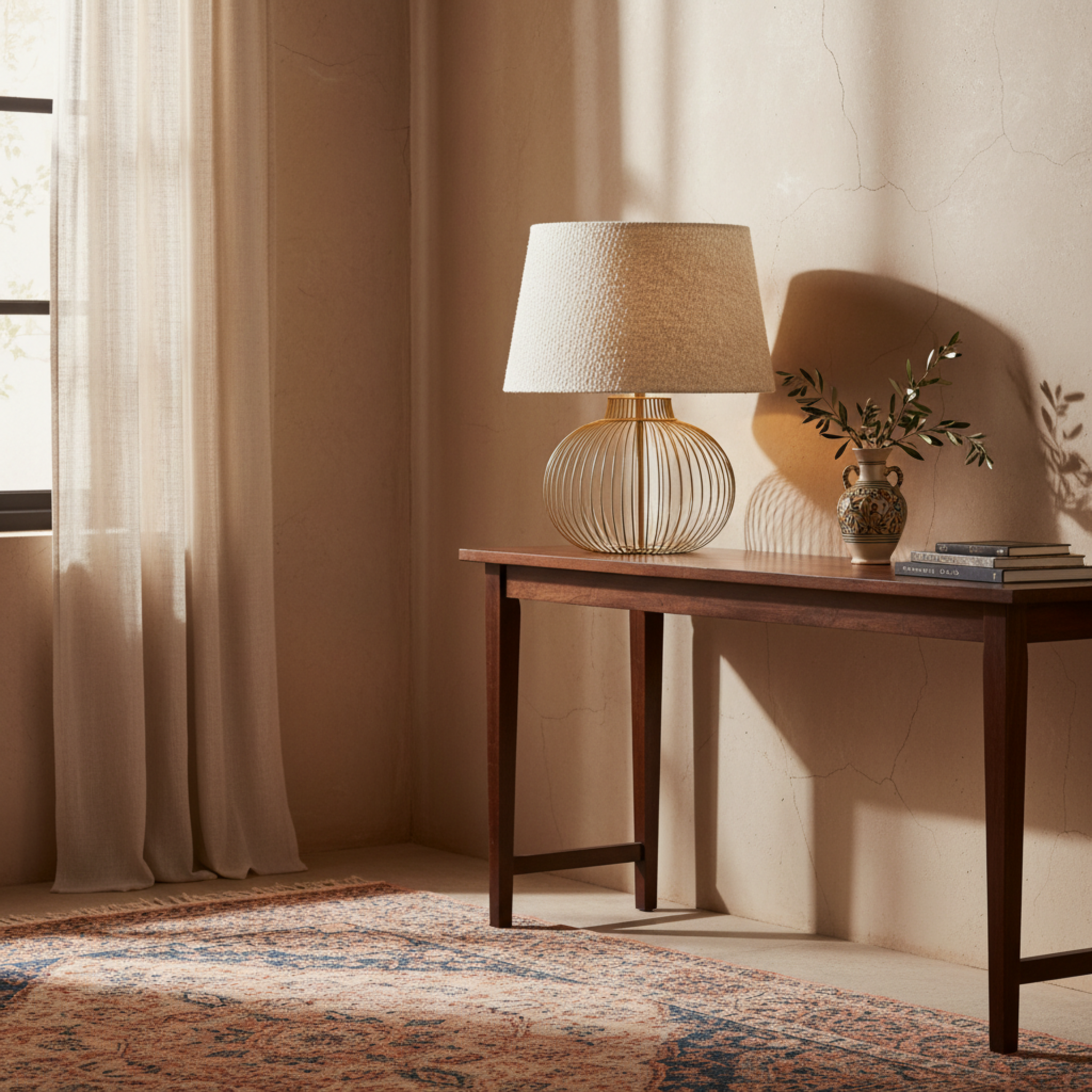 Lampe de Table Grège en Tissu Bouclette et Pied Filaire Design