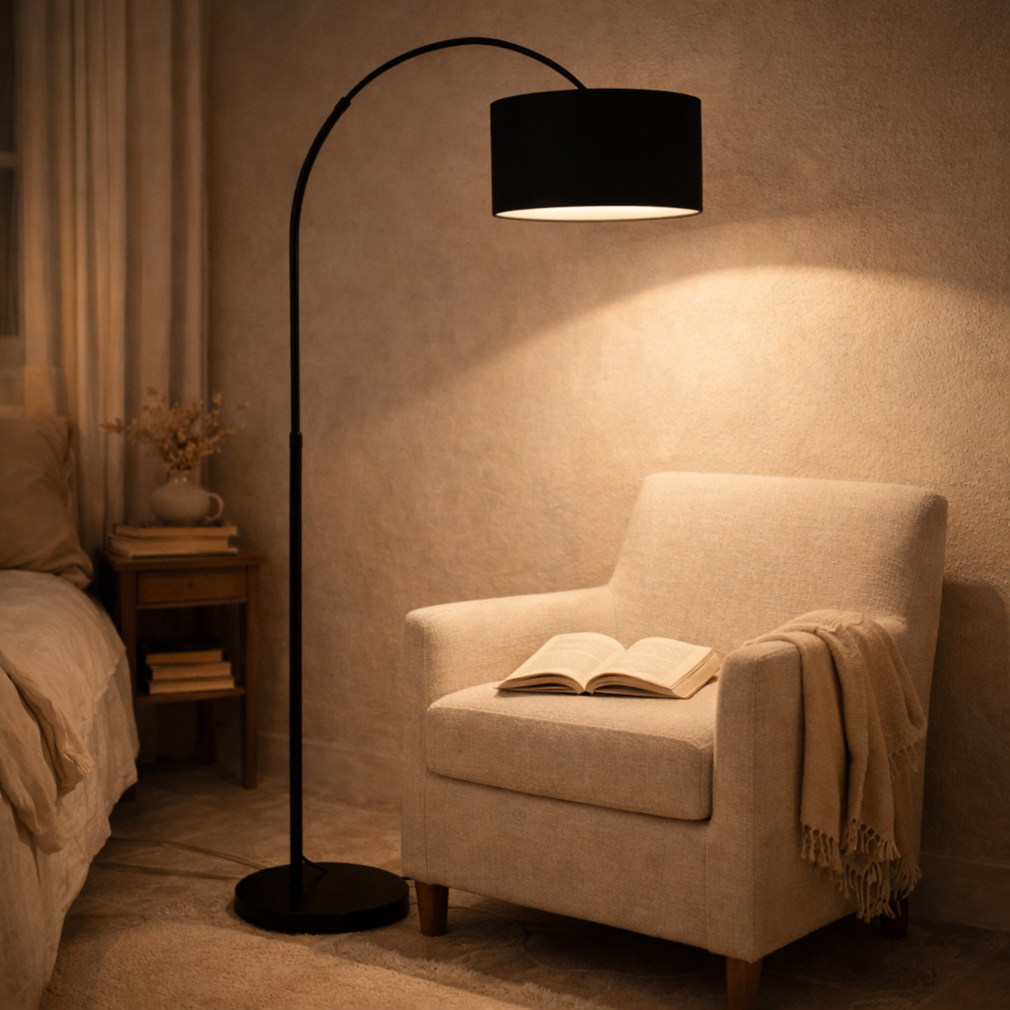 Lampadaire Arc Noir Moderne avec Abat-jour Élégant