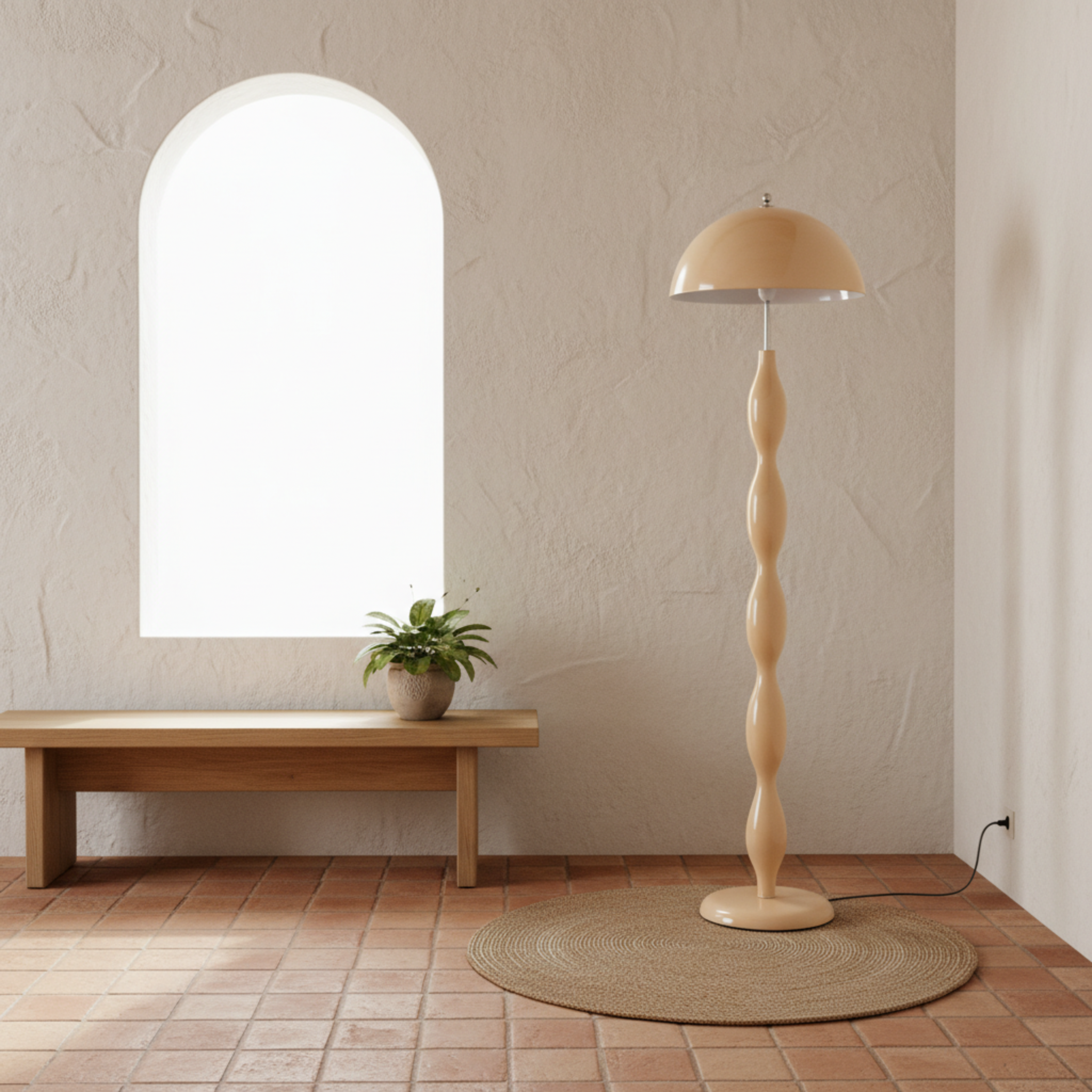 Lampadaire Ondulé Blanc Cassé – Élégance Fait Main Tunisie