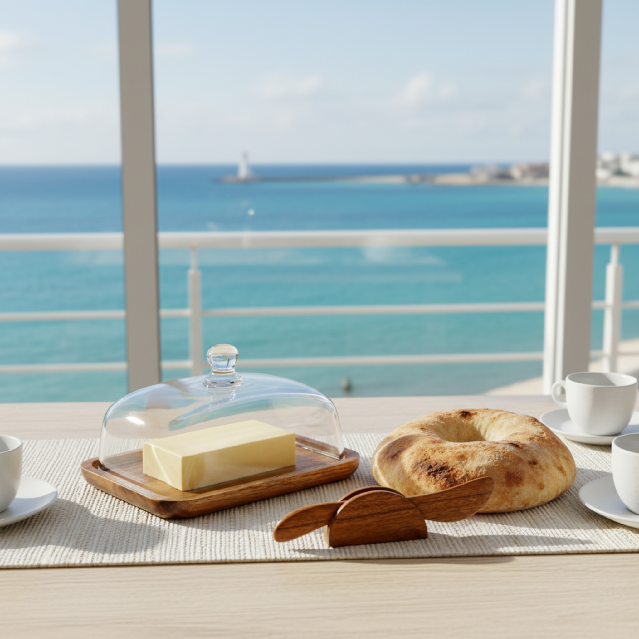 Beurrier Design en Bois d'Acacia & Tartineur Inclus - Tunisie