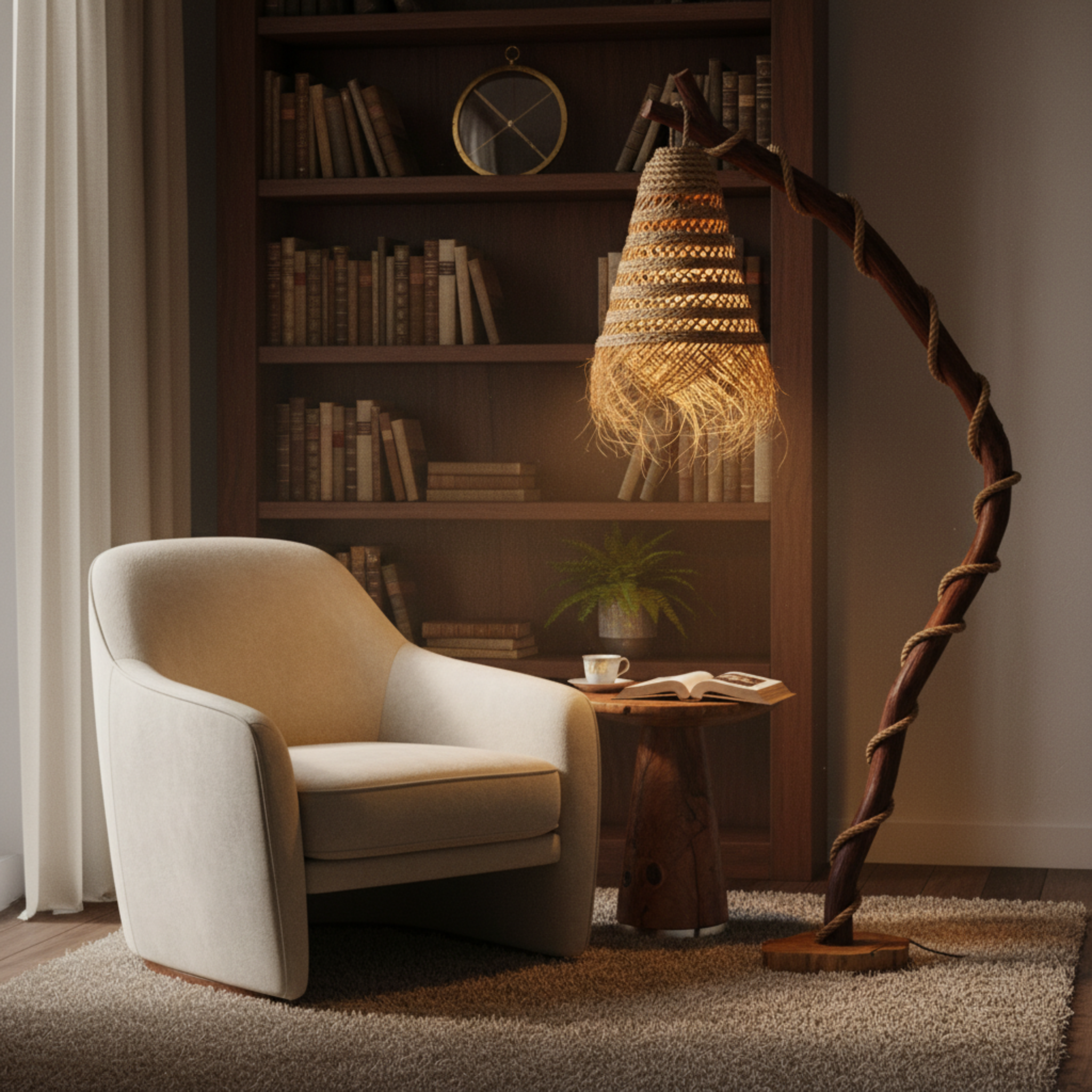 Lampadaire Salon Bois Flotté Artisanal 176cm — Fiolla Home