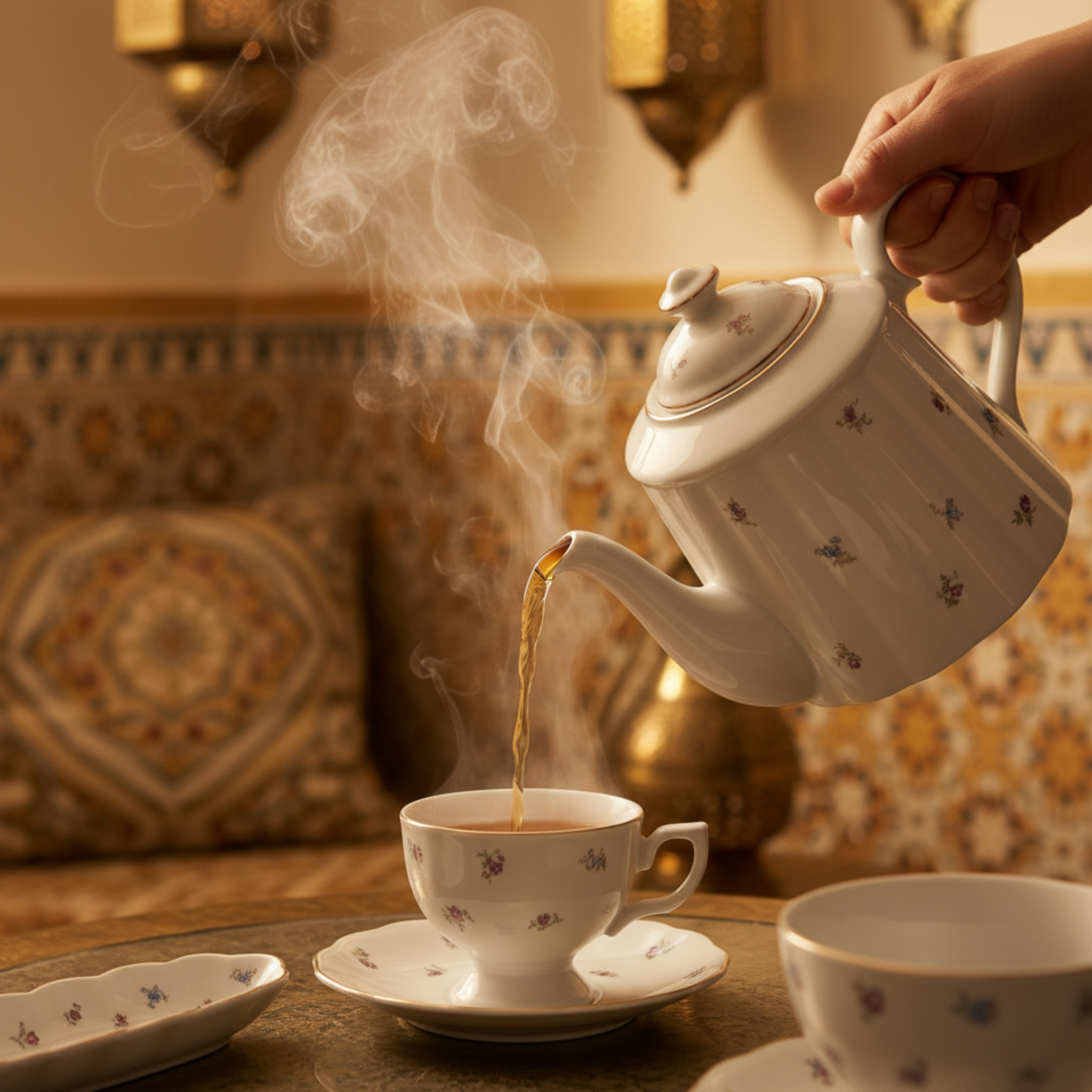 Service Petit Déjeuner 29 Pièces - Porcelaine Motif Floral & Or