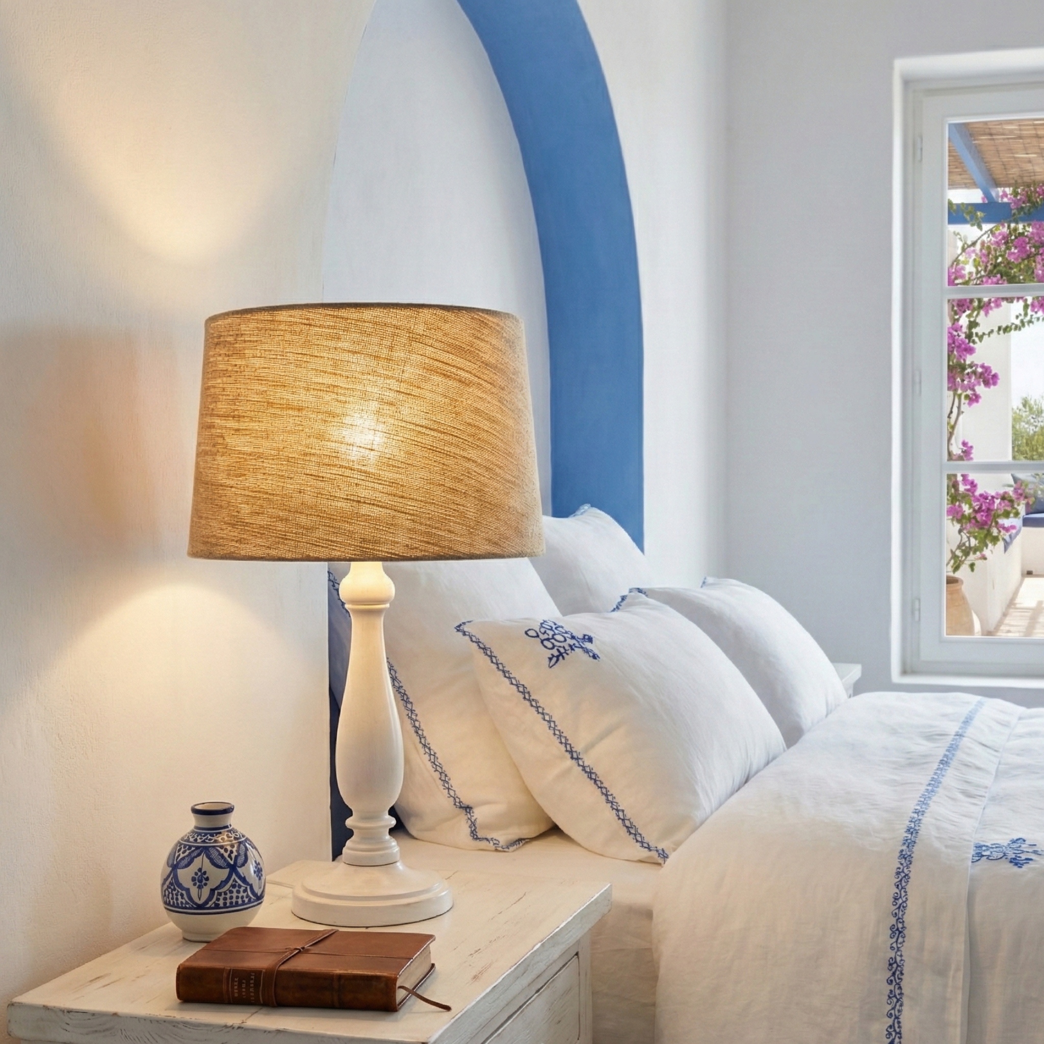 Lampe de Table Artisanale en Bois Tourné & Lin – Design Chic Tunisie